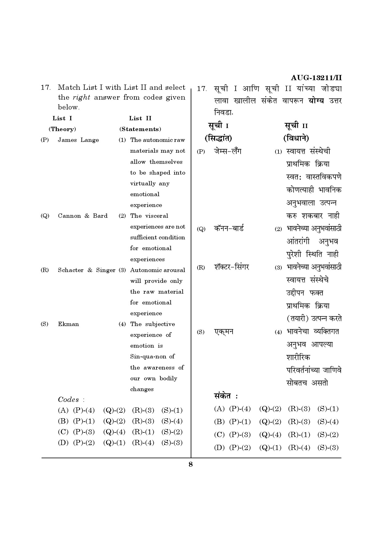 Maharashtra SET Psychology Question Paper II August 2011 8