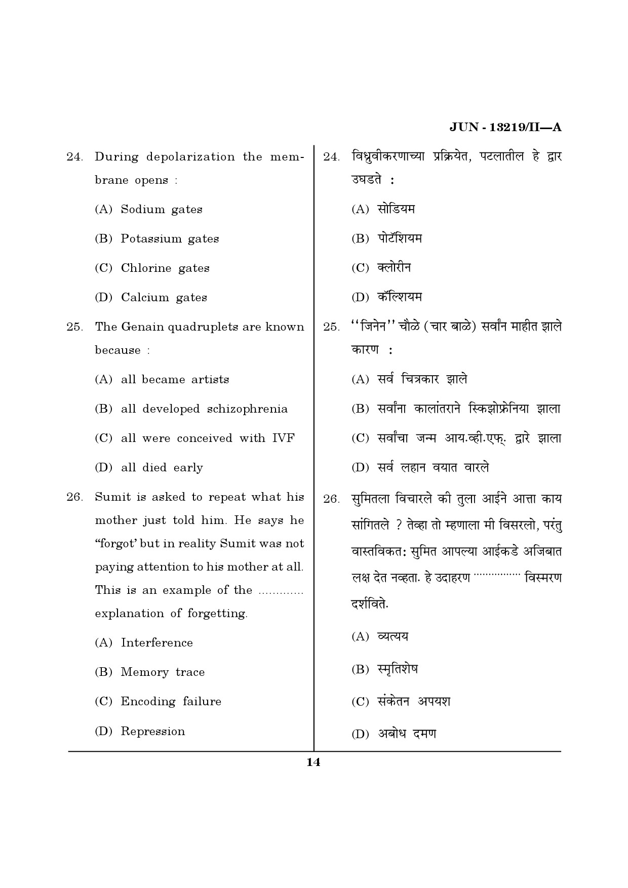 Maharashtra SET Psychology Question Paper II June 2019 13