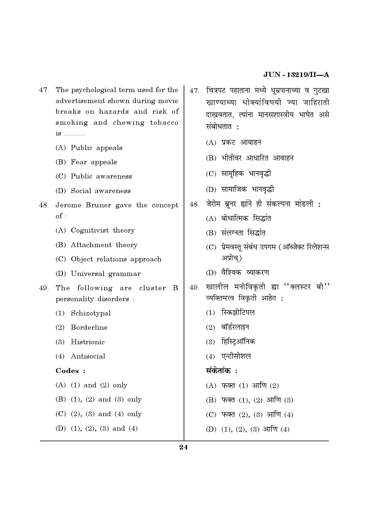Maharashtra SET Psychology Question Paper II June 2019 23