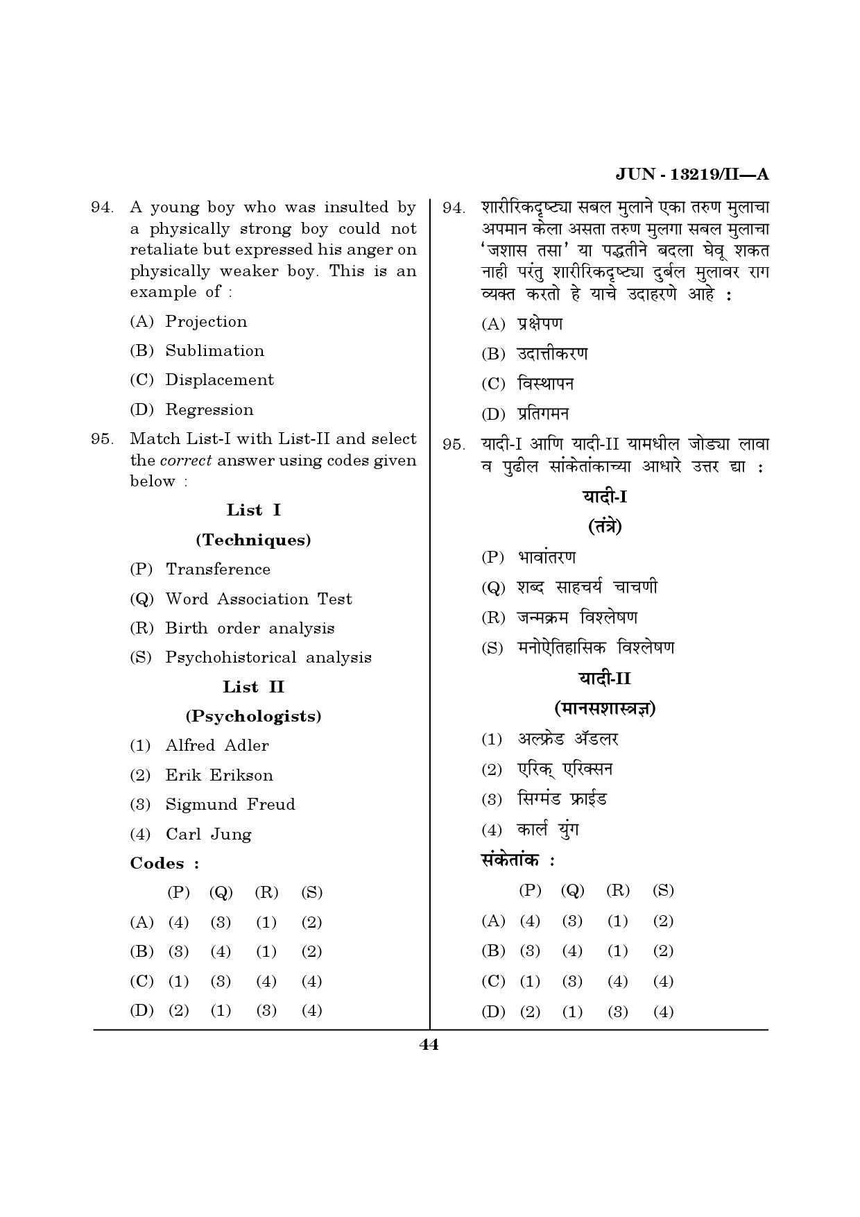 Maharashtra SET Psychology Question Paper II June 2019 43