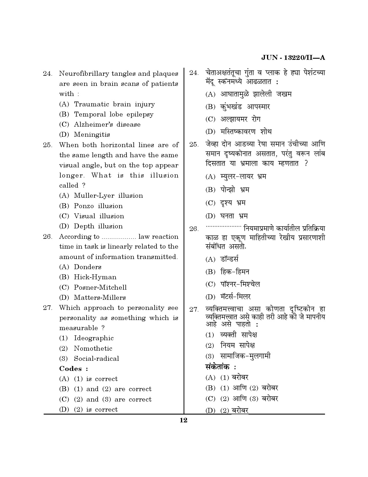 Maharashtra SET Psychology Question Paper II June 2020 11