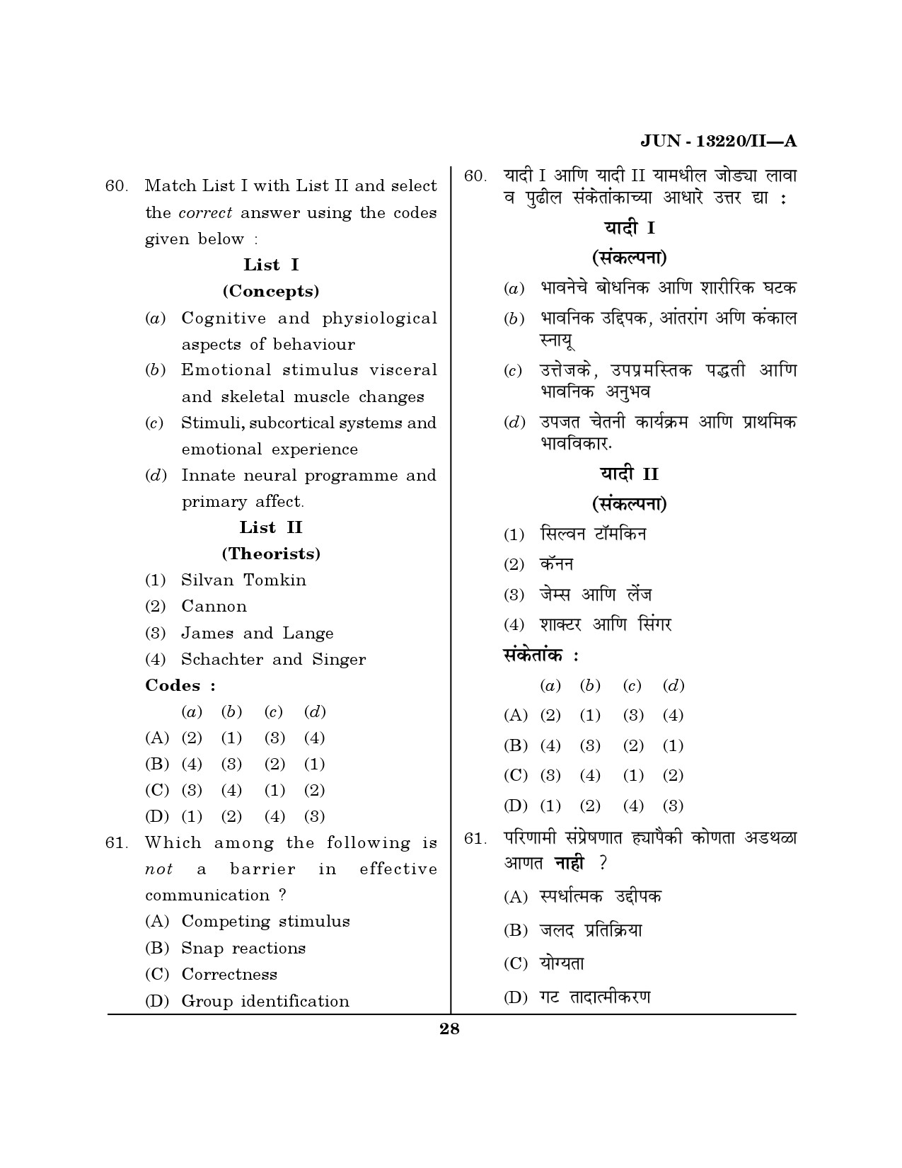 Maharashtra SET Psychology Question Paper II June 2020 27