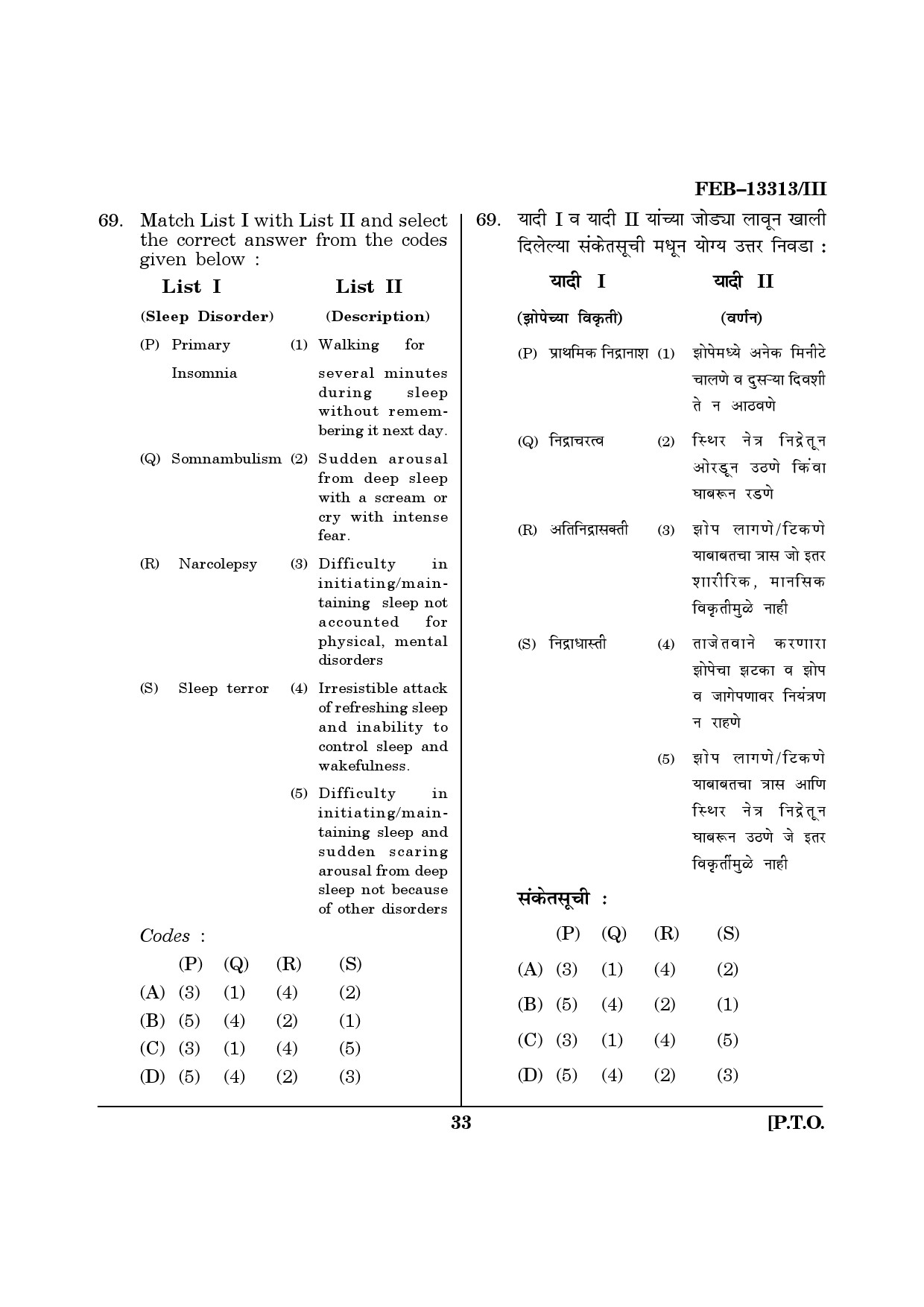 Maharashtra SET Psychology Question Paper III February 2013 33
