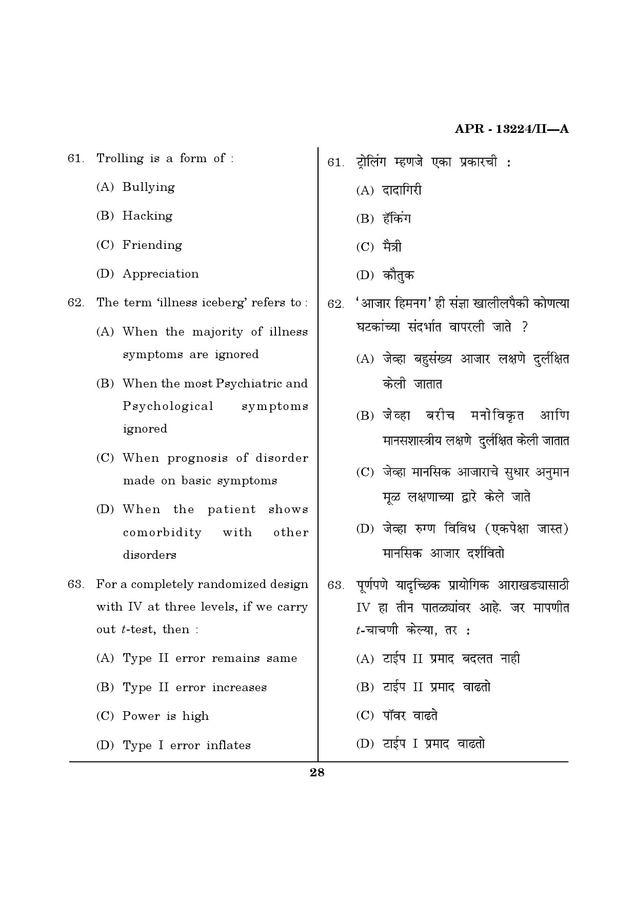 MH SET Psychology Question Paper II April 2024 27