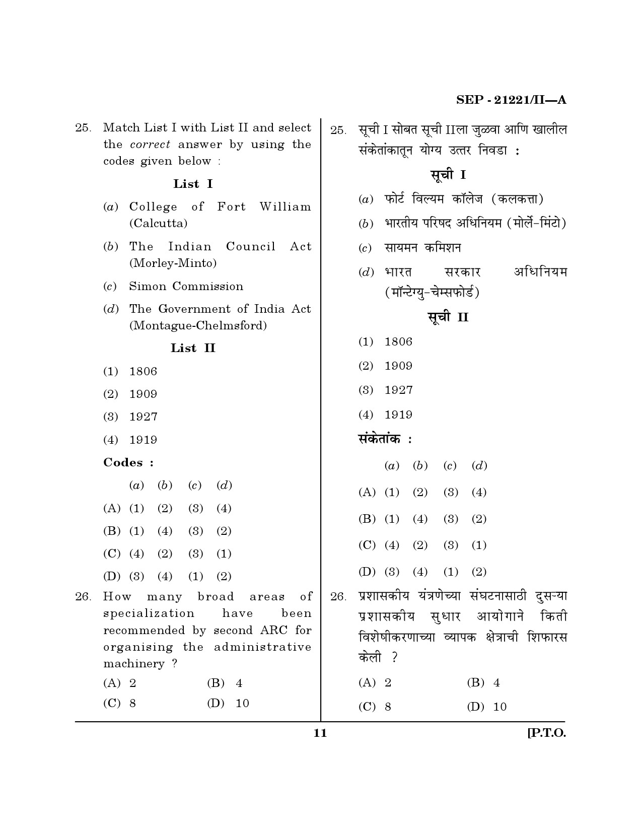 Maharashtra SET Public Administration Exam Question Paper September 2021 10