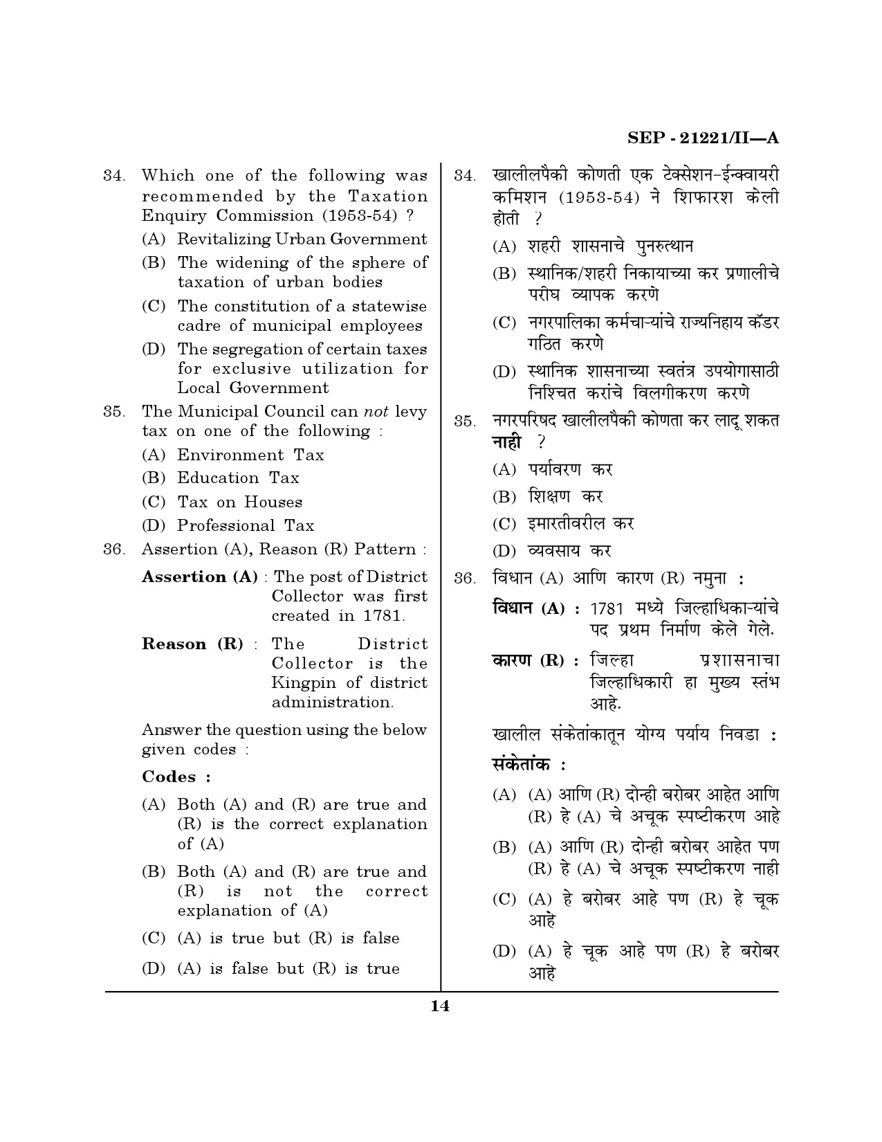 Maharashtra SET Public Administration Exam Question Paper September 2021 13