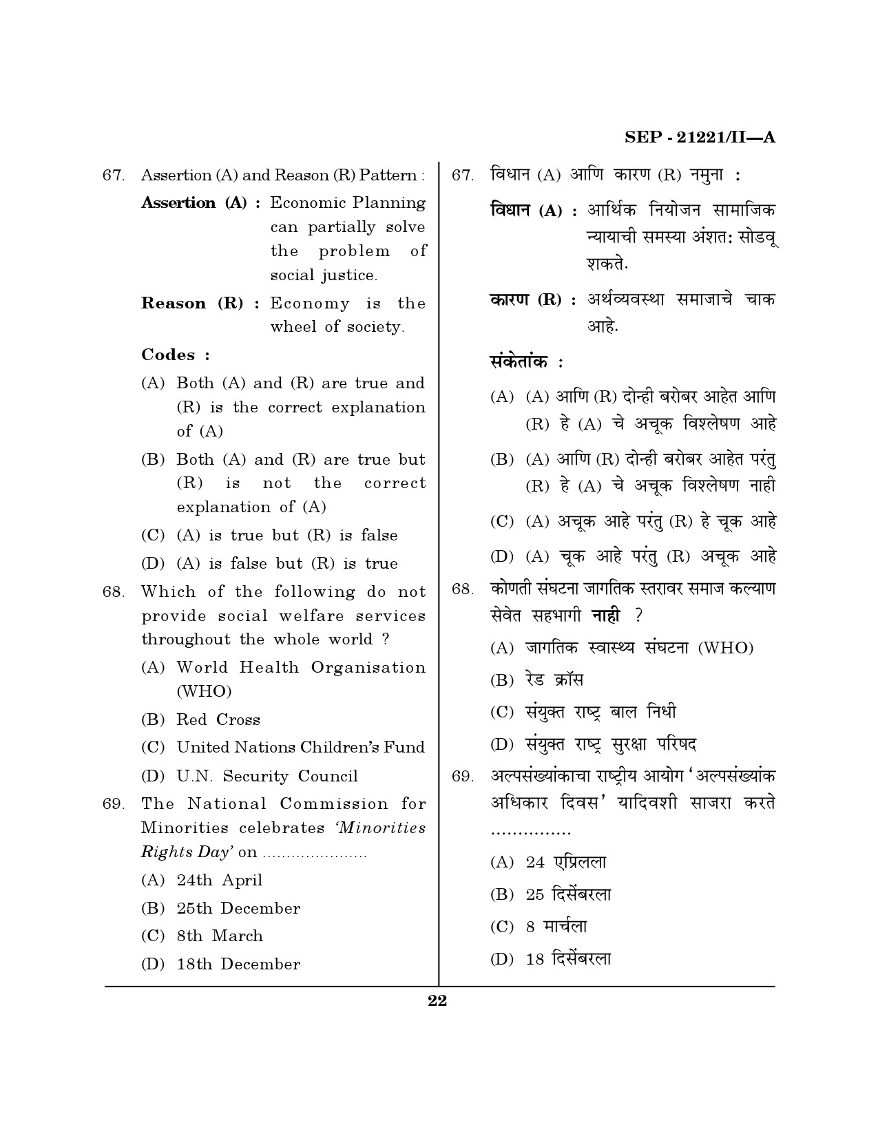 Maharashtra SET Public Administration Exam Question Paper September 2021 21