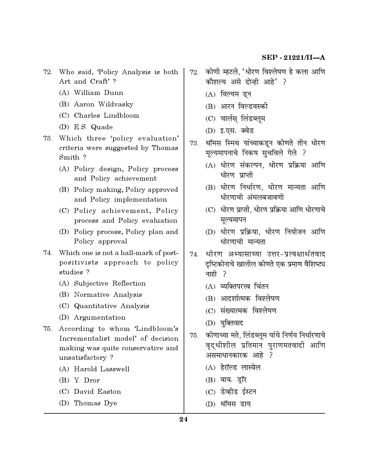 Maharashtra SET Public Administration Exam Question Paper September 2021 23