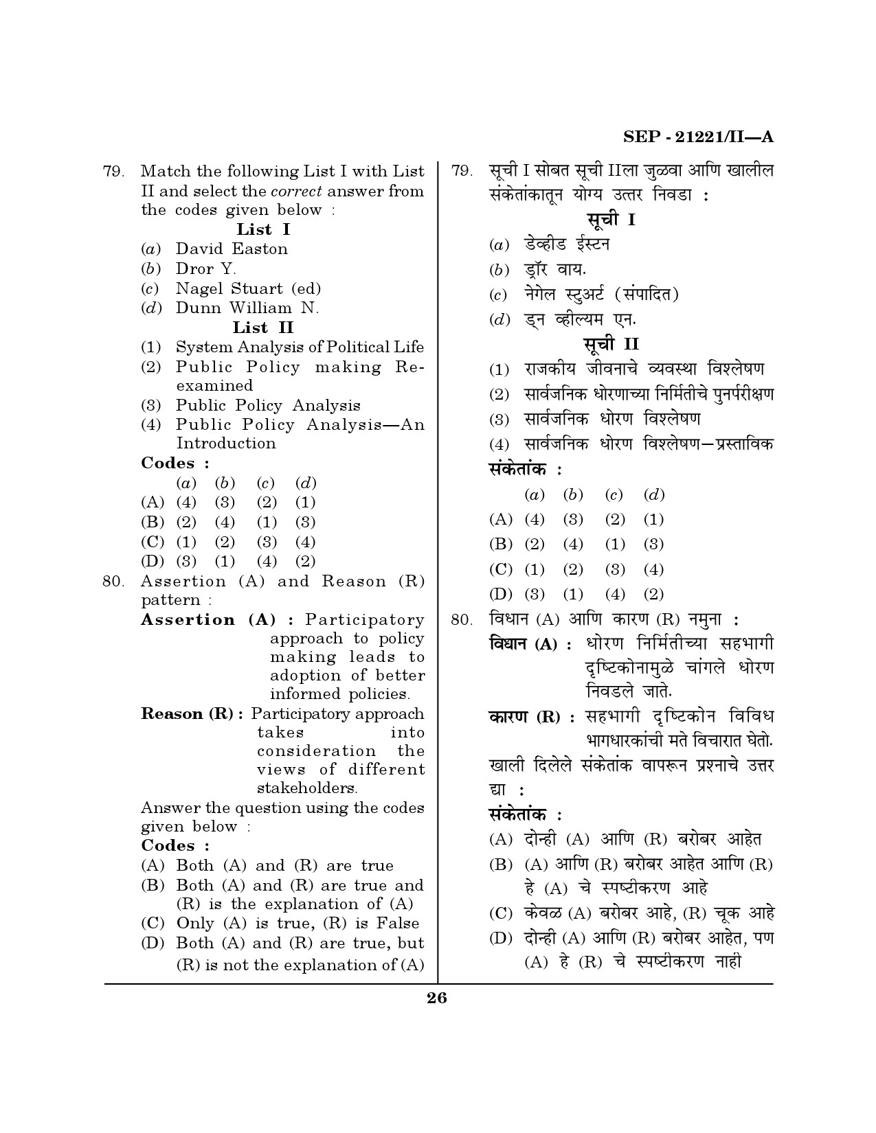 Maharashtra SET Public Administration Exam Question Paper September 2021 25