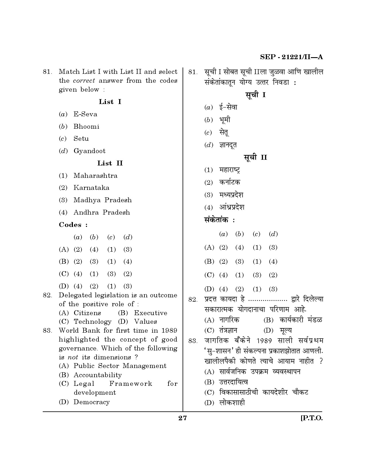 Maharashtra SET Public Administration Exam Question Paper September 2021 26