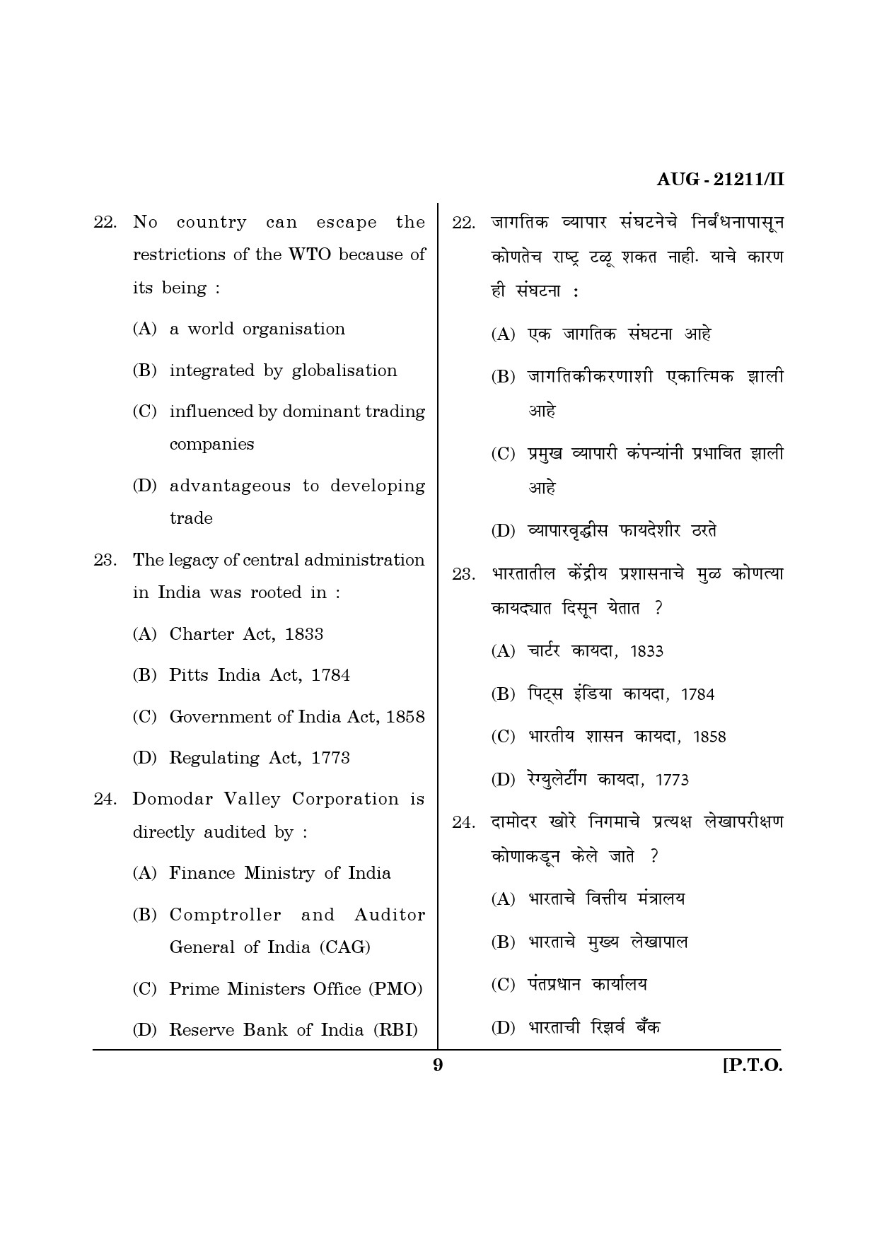 Maharashtra SET Public Administration Question Paper II August 2011 9