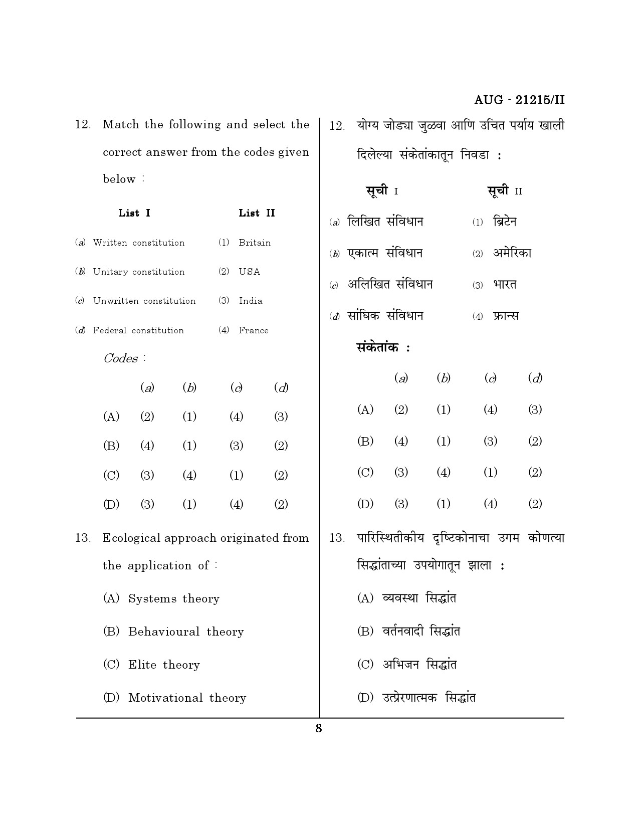 Maharashtra SET Public Administration Question Paper II August 2015 7