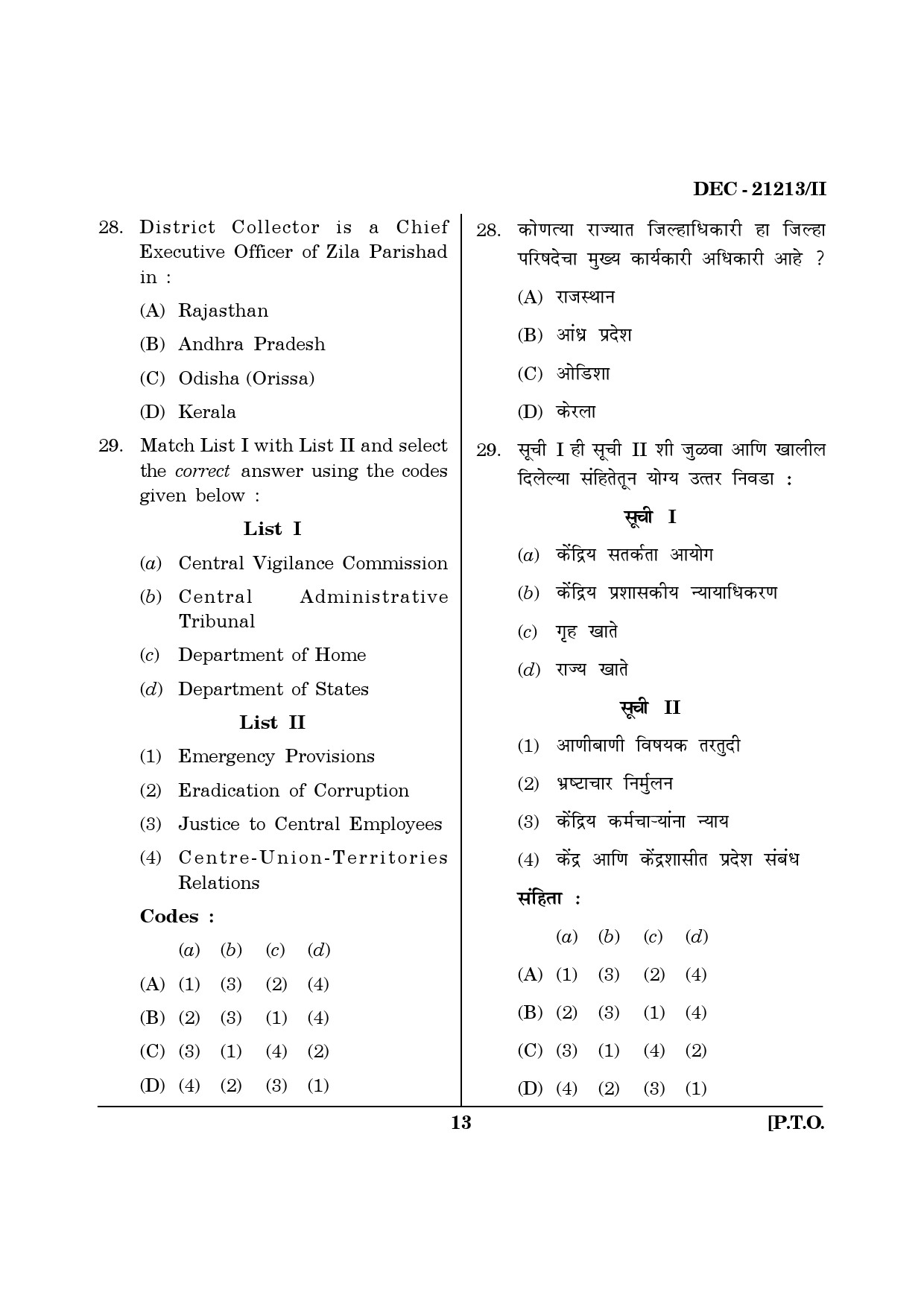 Maharashtra SET Public Administration Question Paper II December 2013 12