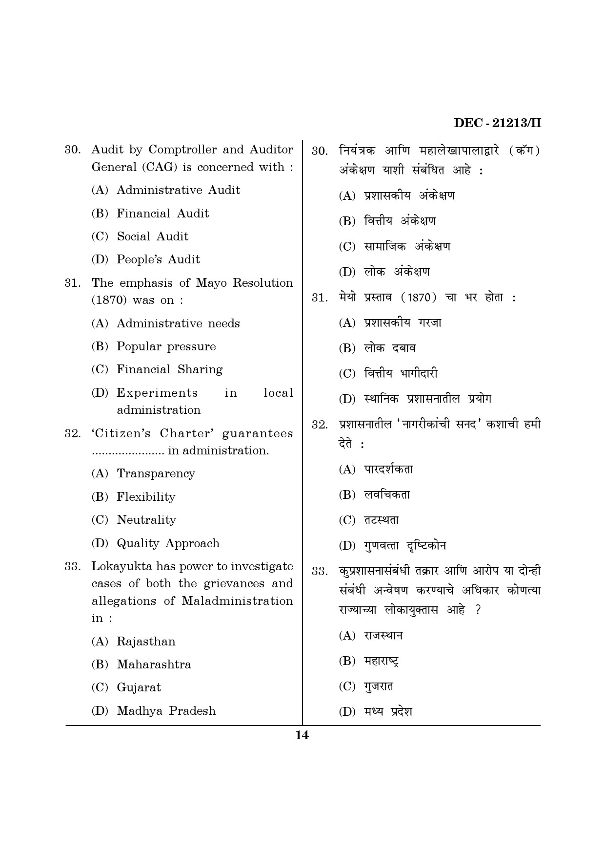 Maharashtra SET Public Administration Question Paper II December 2013 13