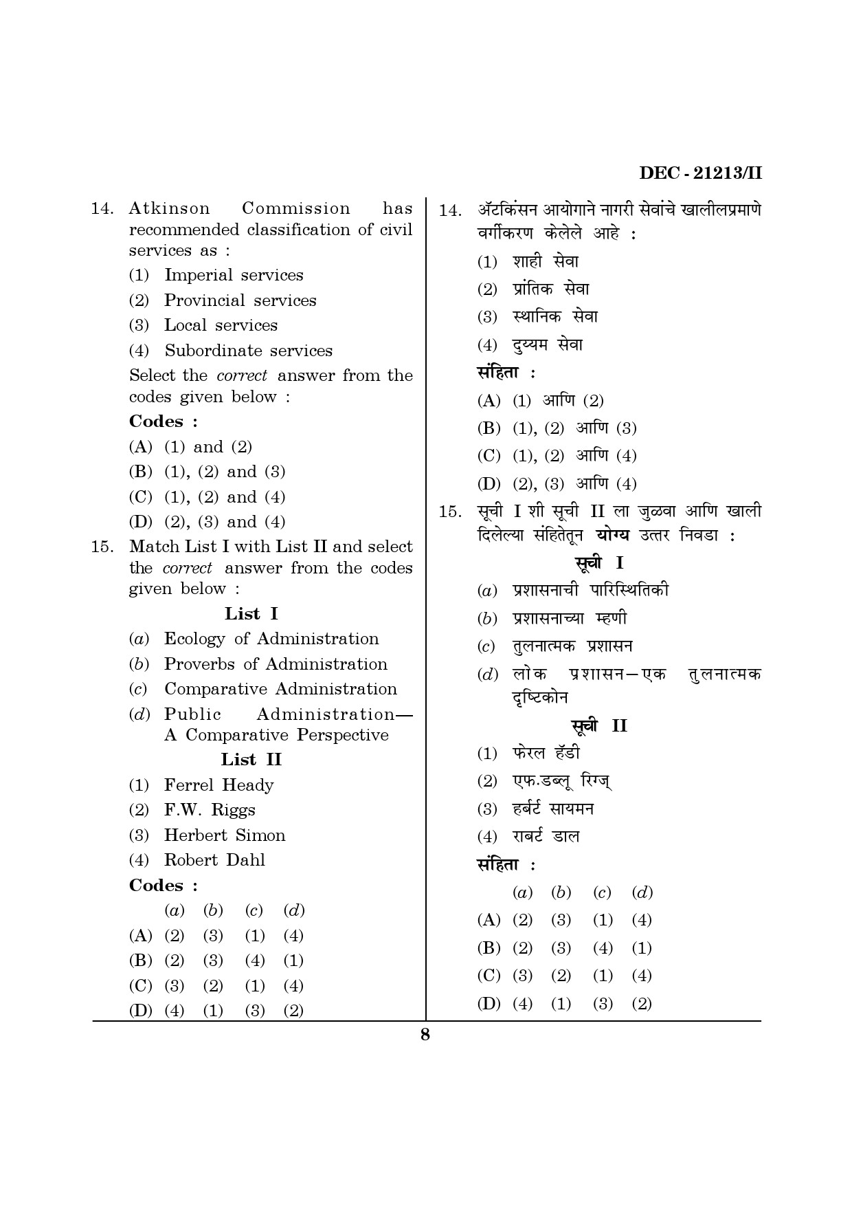 Maharashtra SET Public Administration Question Paper II December 2013 7