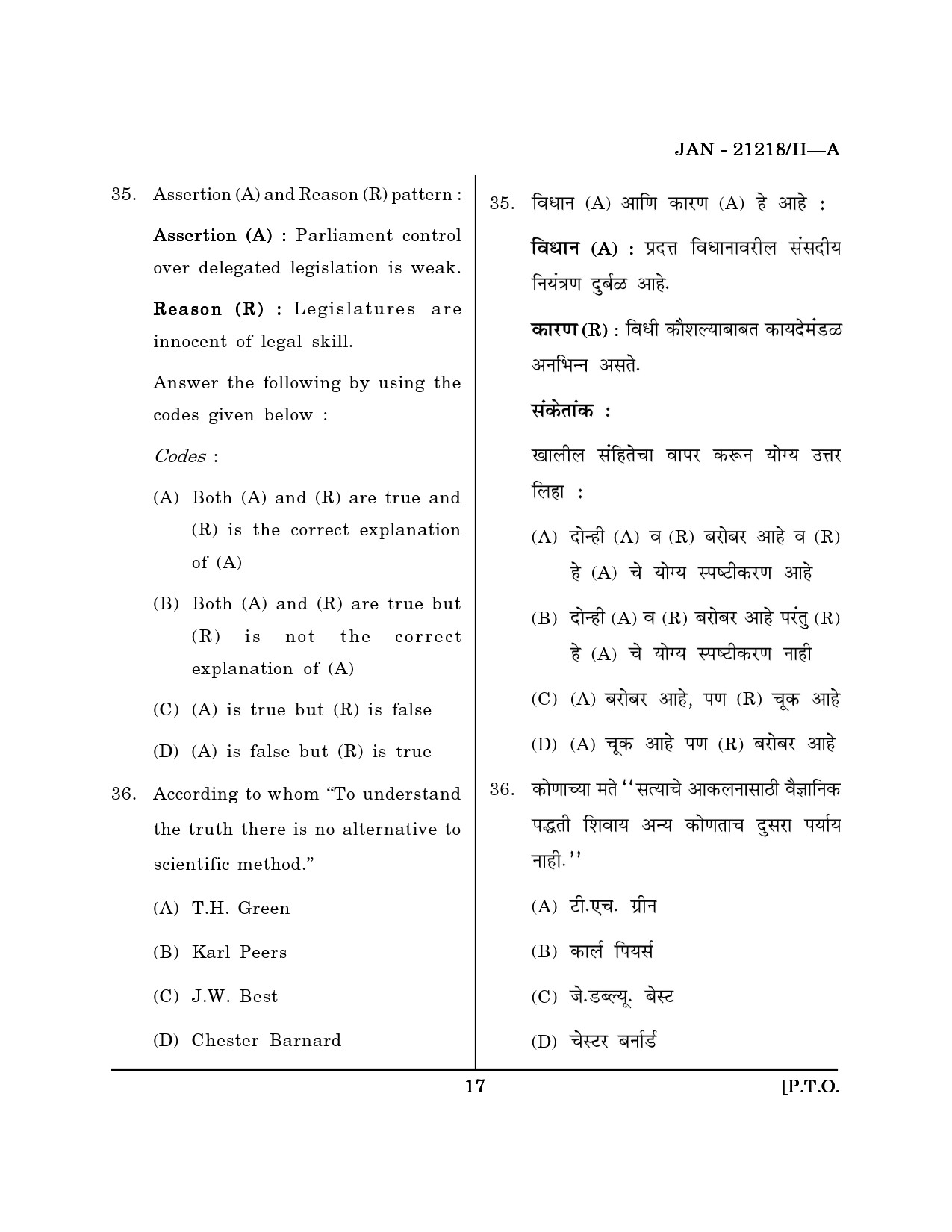 Maharashtra SET Public Administration Question Paper II January 2018 16