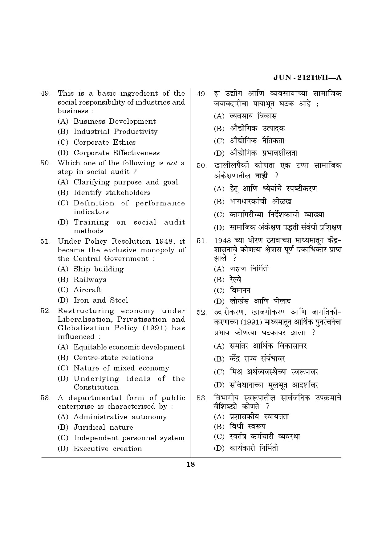 Maharashtra SET Public Administration Question Paper II June 2019 17