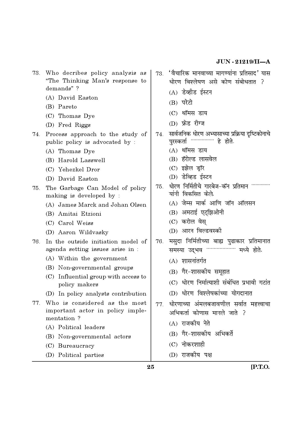 Maharashtra SET Public Administration Question Paper II June 2019 24