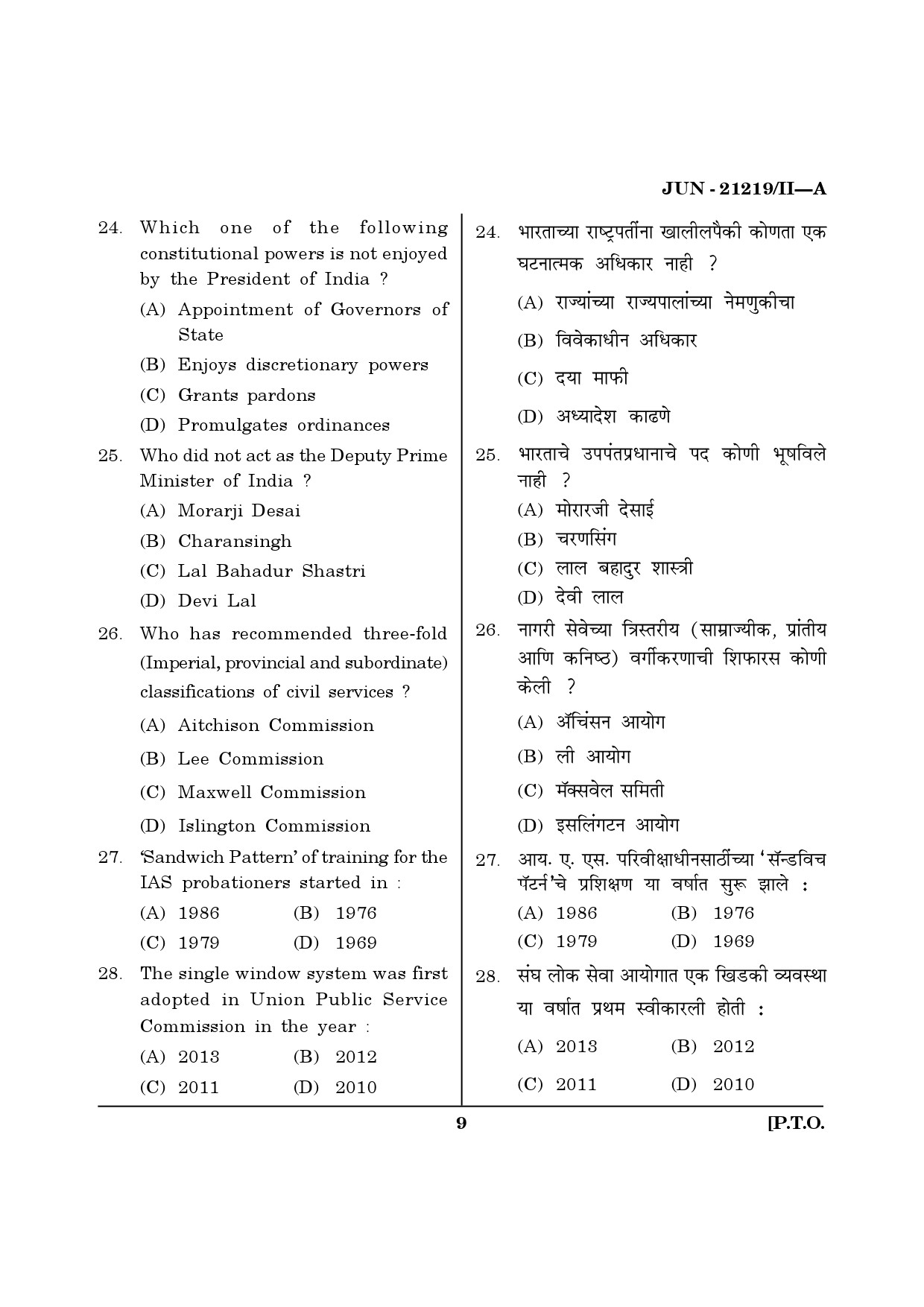 Maharashtra SET Public Administration Question Paper II June 2019 8