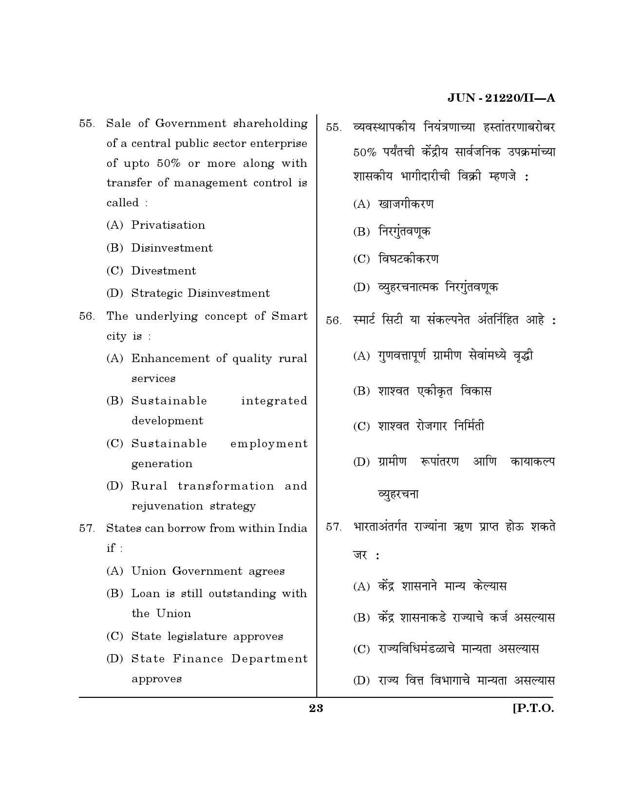 Maharashtra SET Public Administration Question Paper II June 2020 22