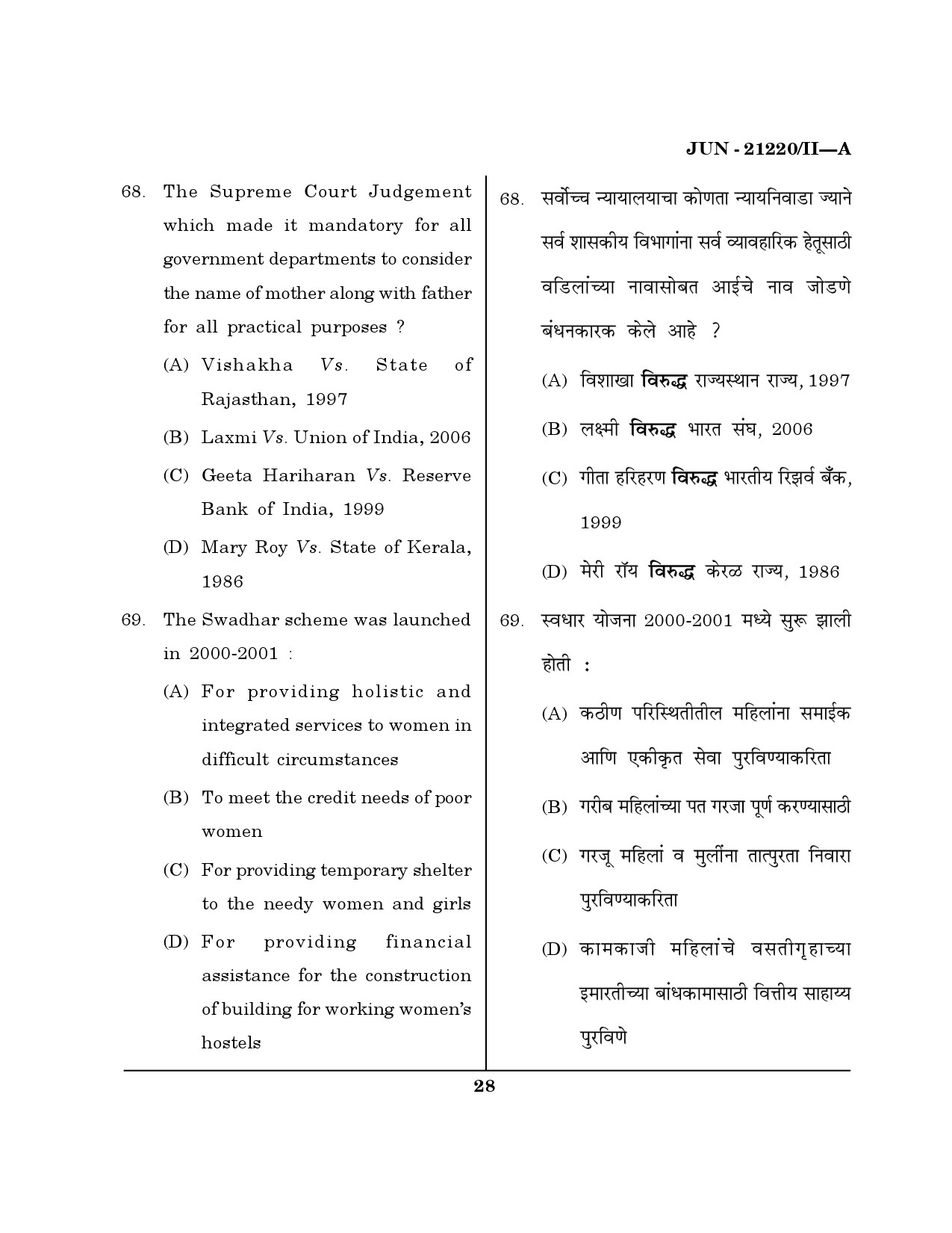 Maharashtra SET Public Administration Question Paper II June 2020 27