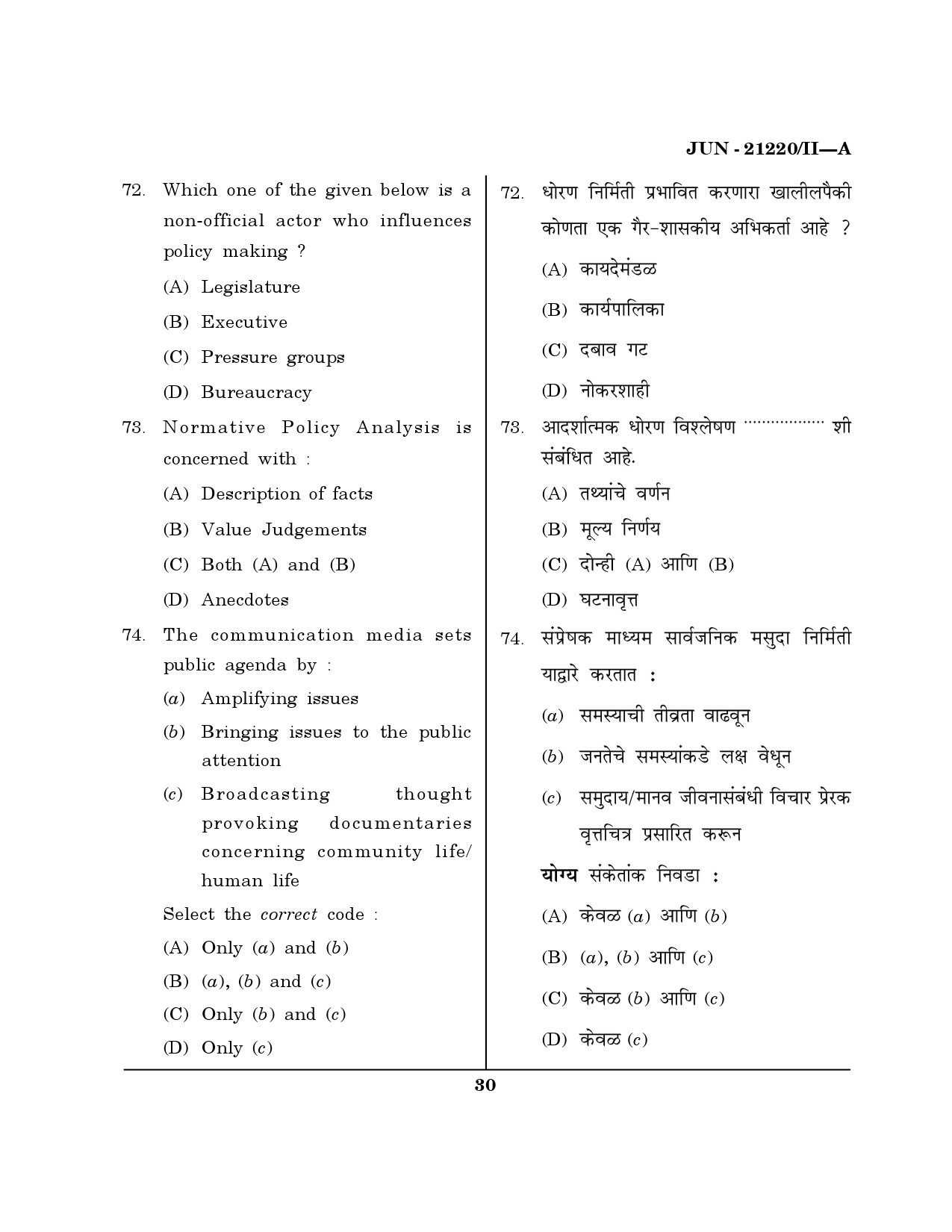 Maharashtra SET Public Administration Question Paper II June 2020 29
