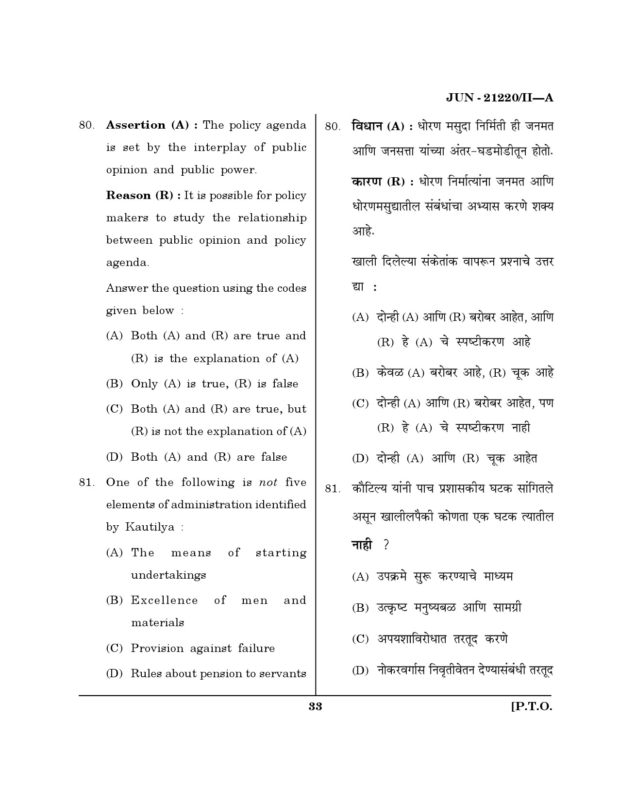 Maharashtra SET Public Administration Question Paper II June 2020 32