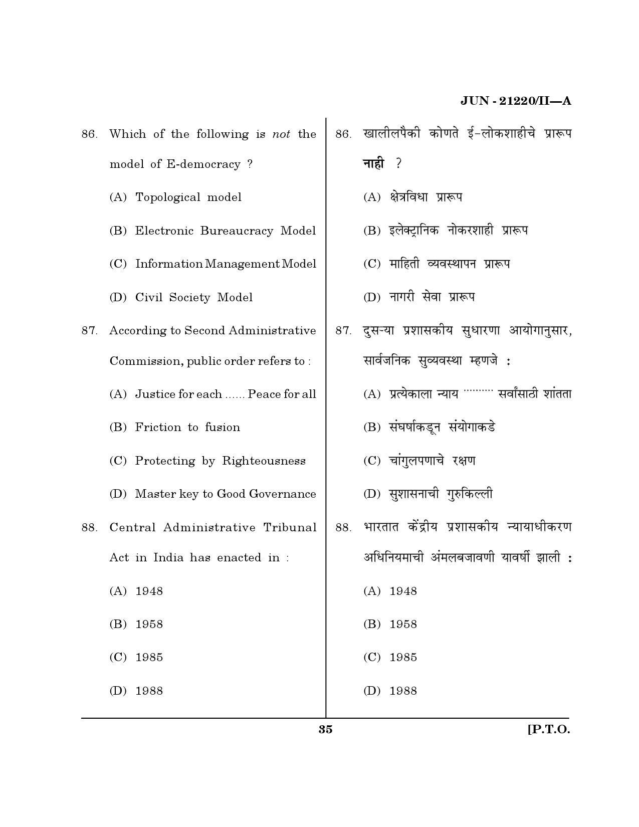 Maharashtra SET Public Administration Question Paper II June 2020 34