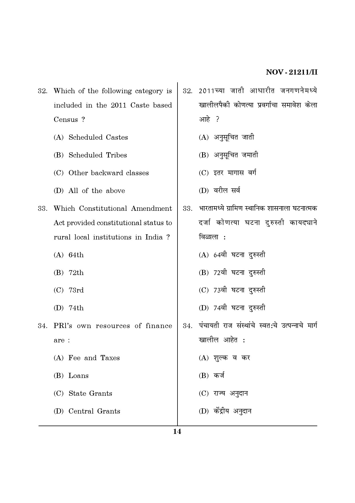 Maharashtra SET Public Administration Question Paper II November 2011 14
