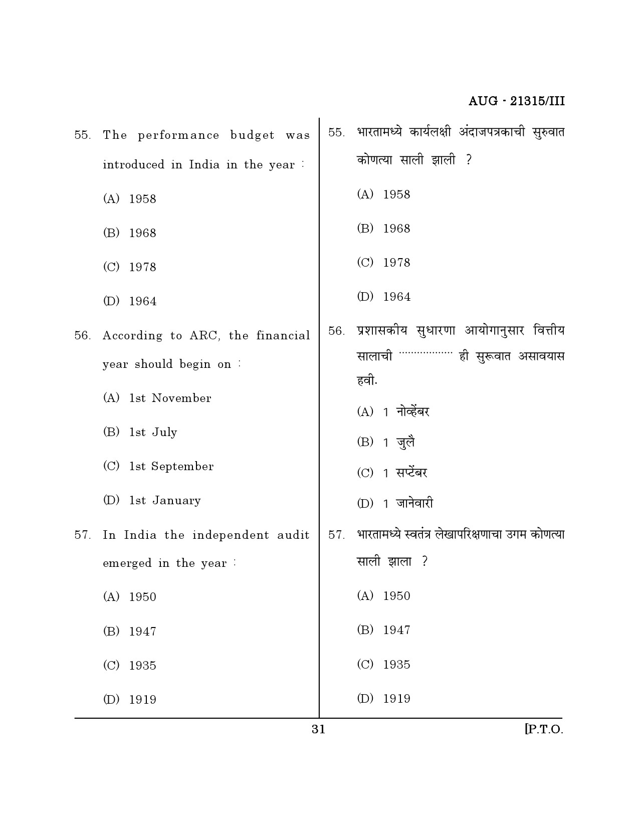 Maharashtra SET Public Administration Question Paper III August 2015 30
