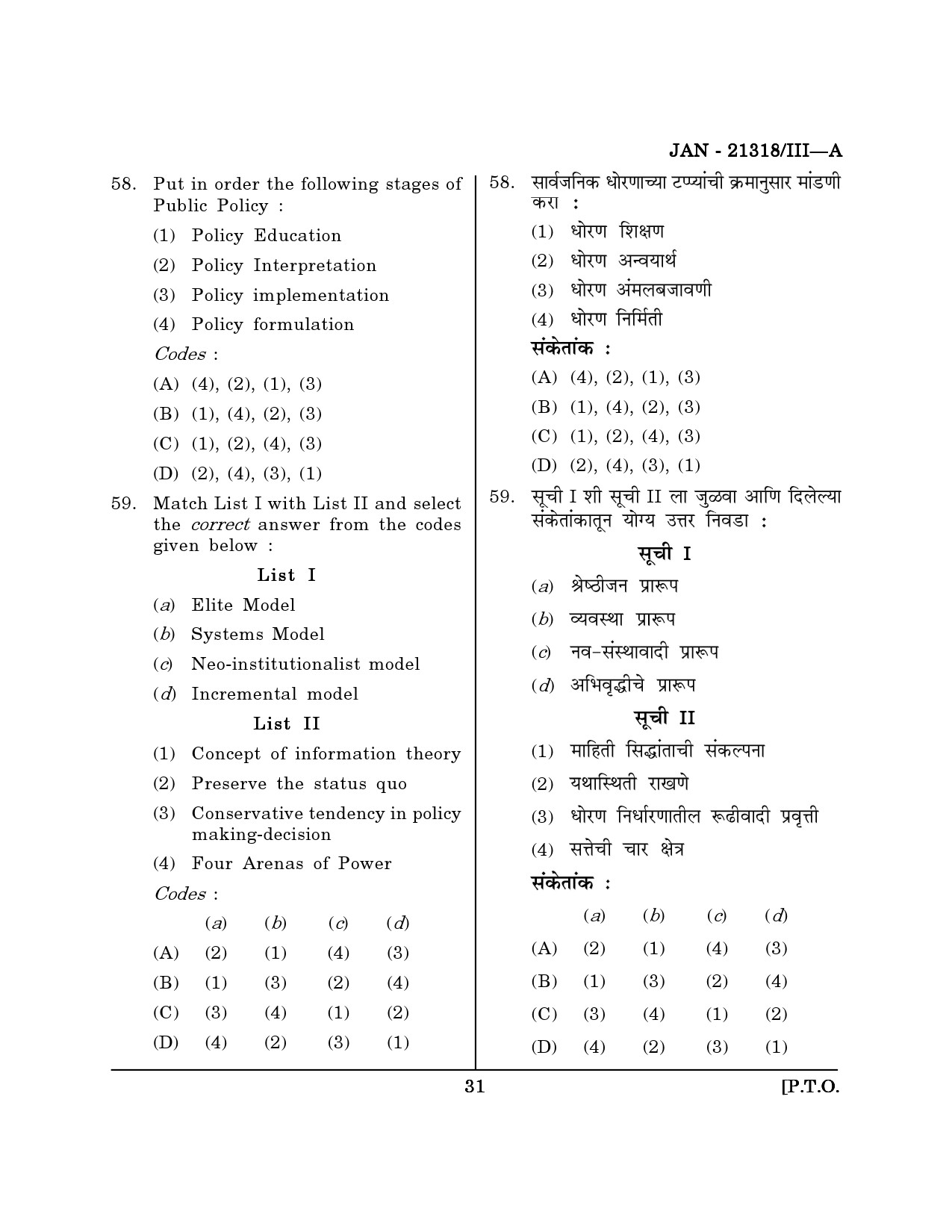 Maharashtra SET Public Administration Question Paper III January 2018 30