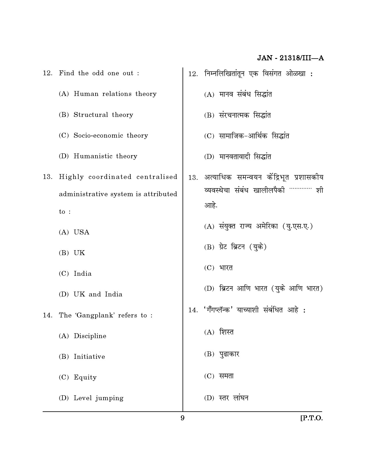 Maharashtra SET Public Administration Question Paper III January 2018 8