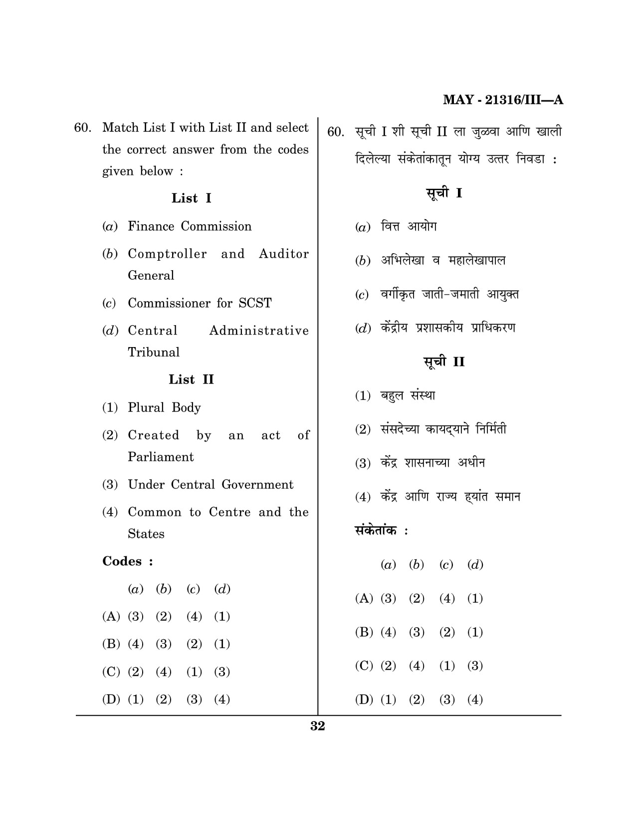 Maharashtra SET Public Administration Question Paper III May 2016 31