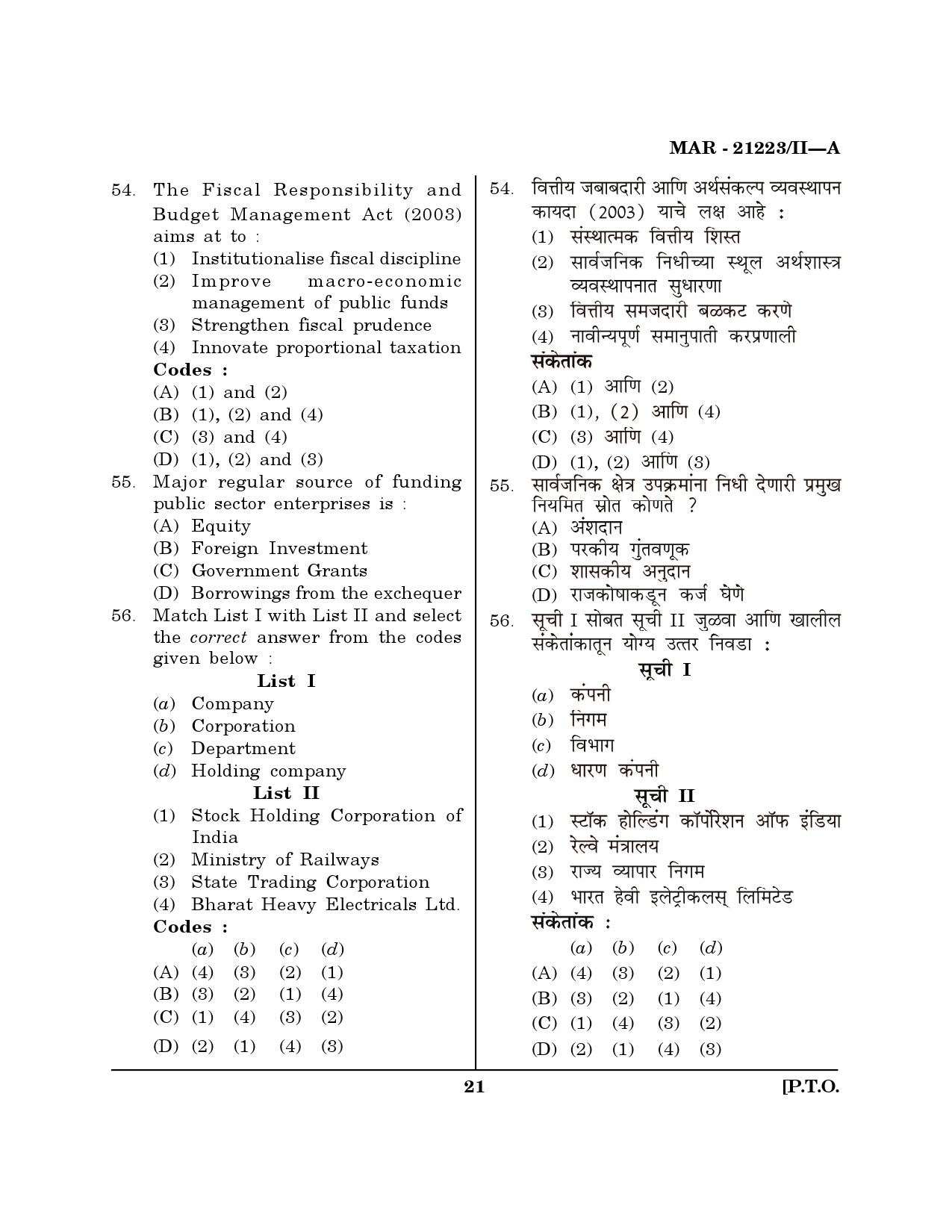 MH SET Public Administration Question Paper II March 2023 20