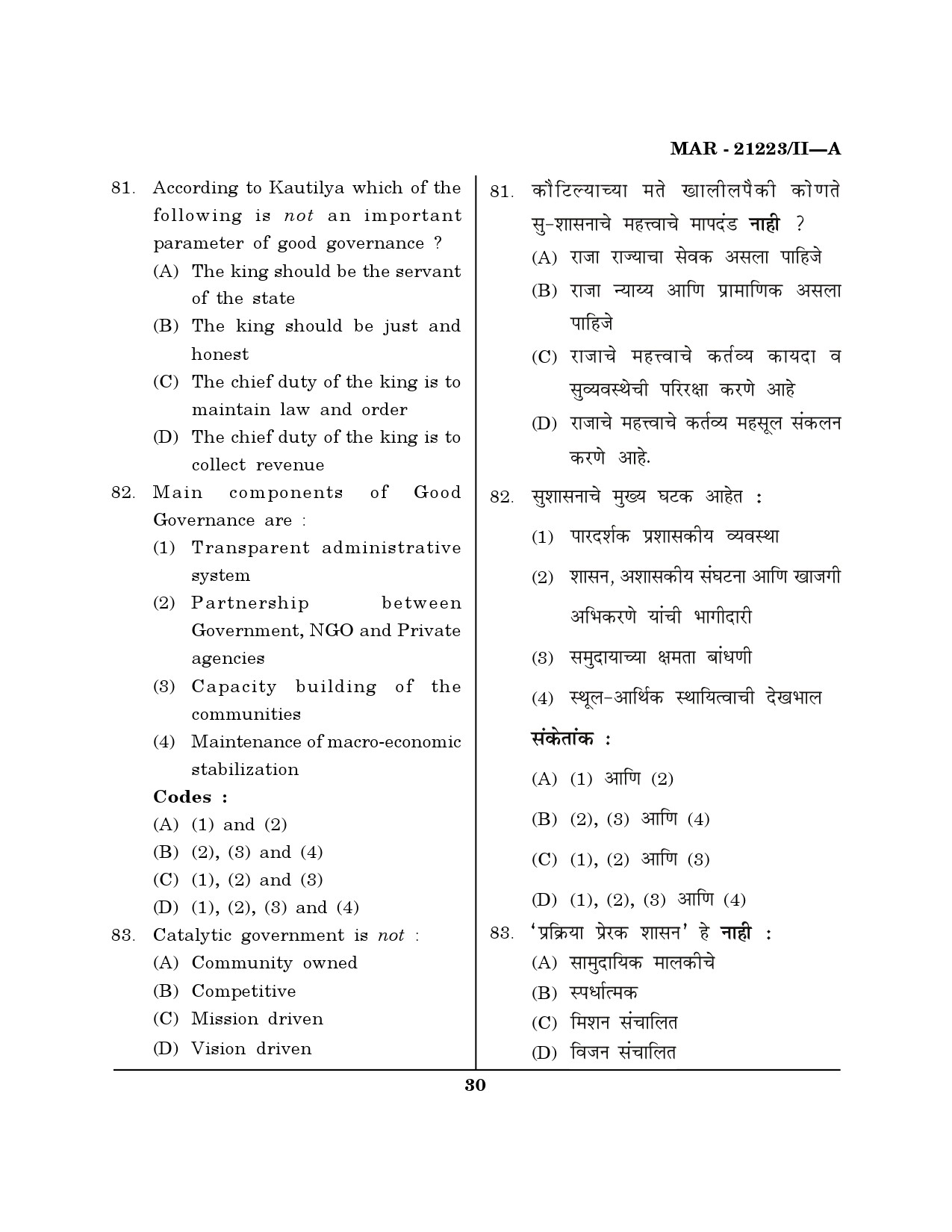 MH SET Public Administration Question Paper II March 2023 29