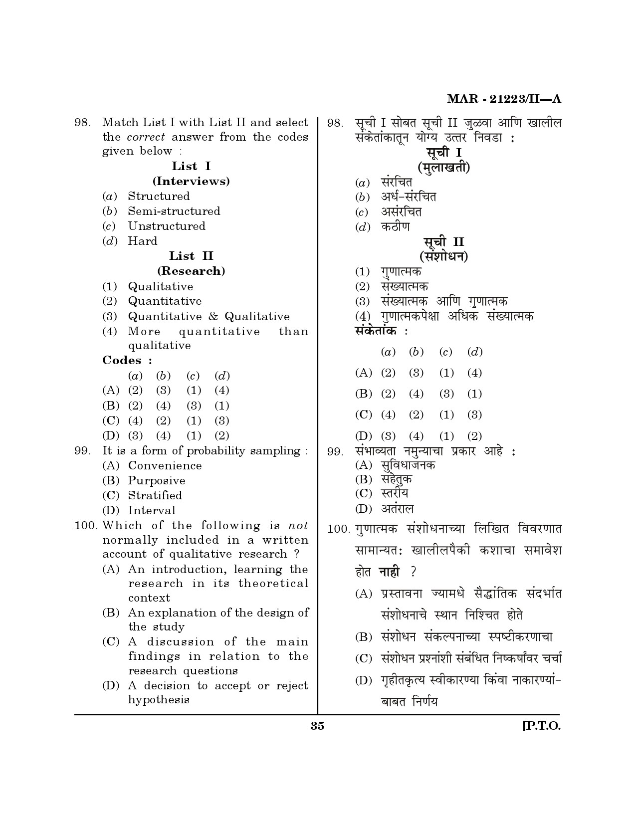 MH SET Public Administration Question Paper II March 2023 34