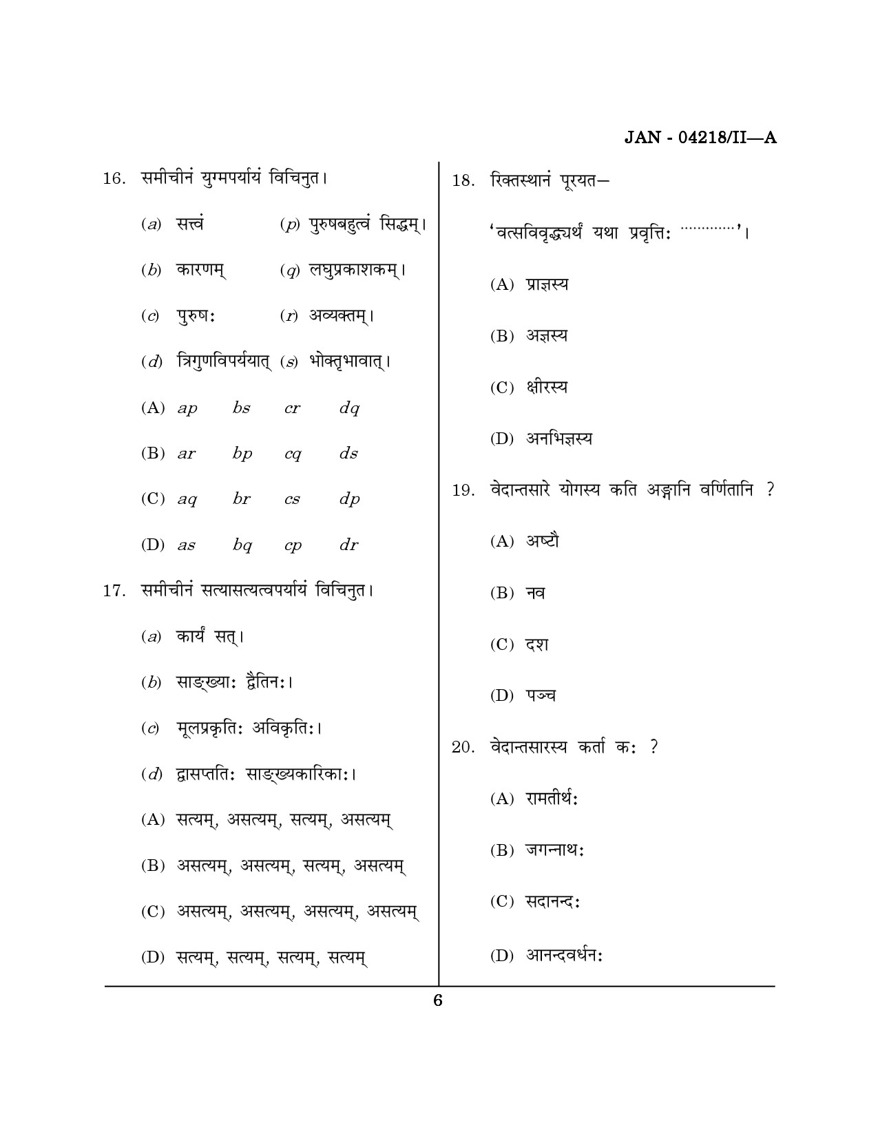 Maharashtra SET Sanskrit Question Paper II January 2018 5