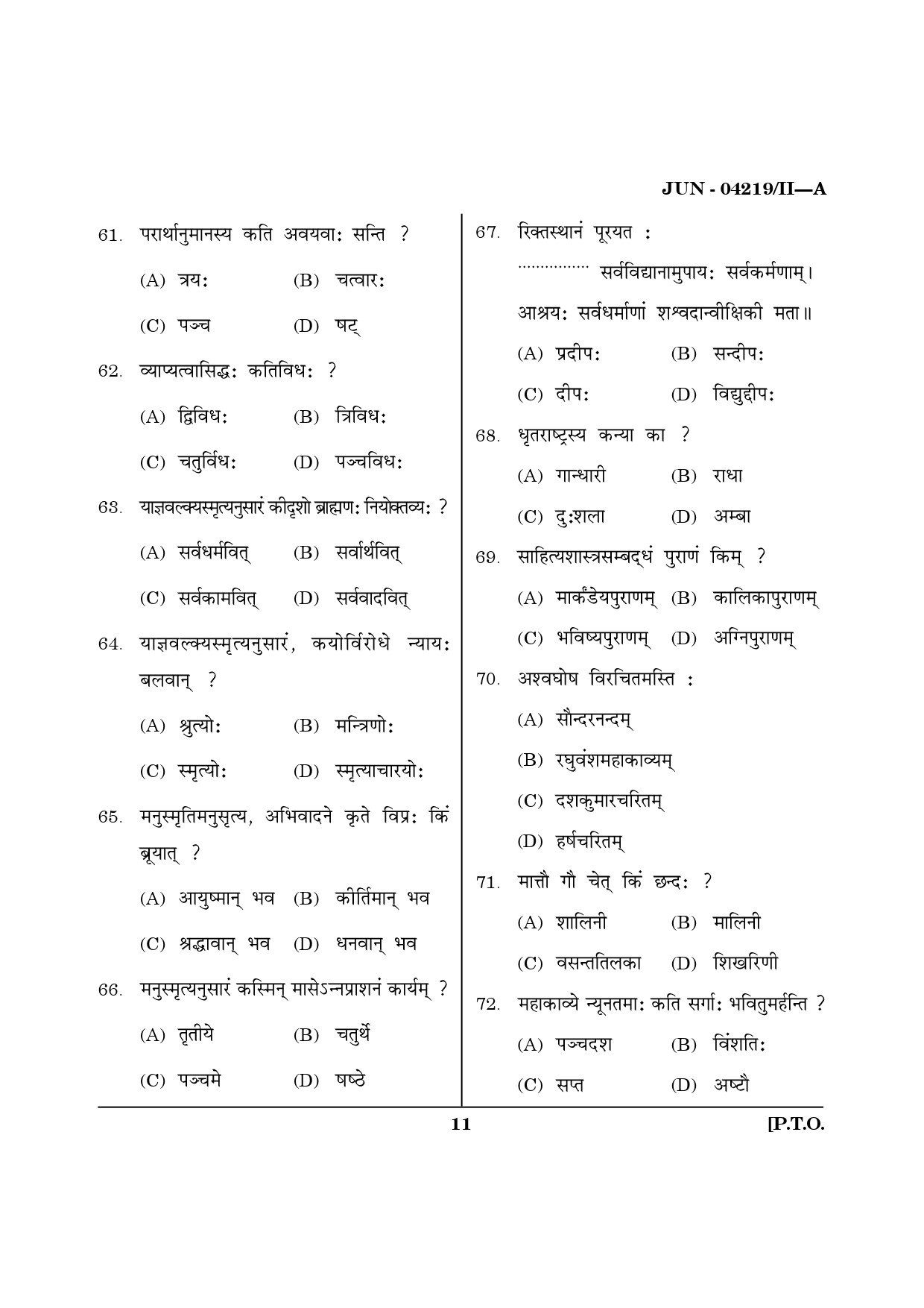 Maharashtra SET Sanskrit Question Paper II June 2019 10