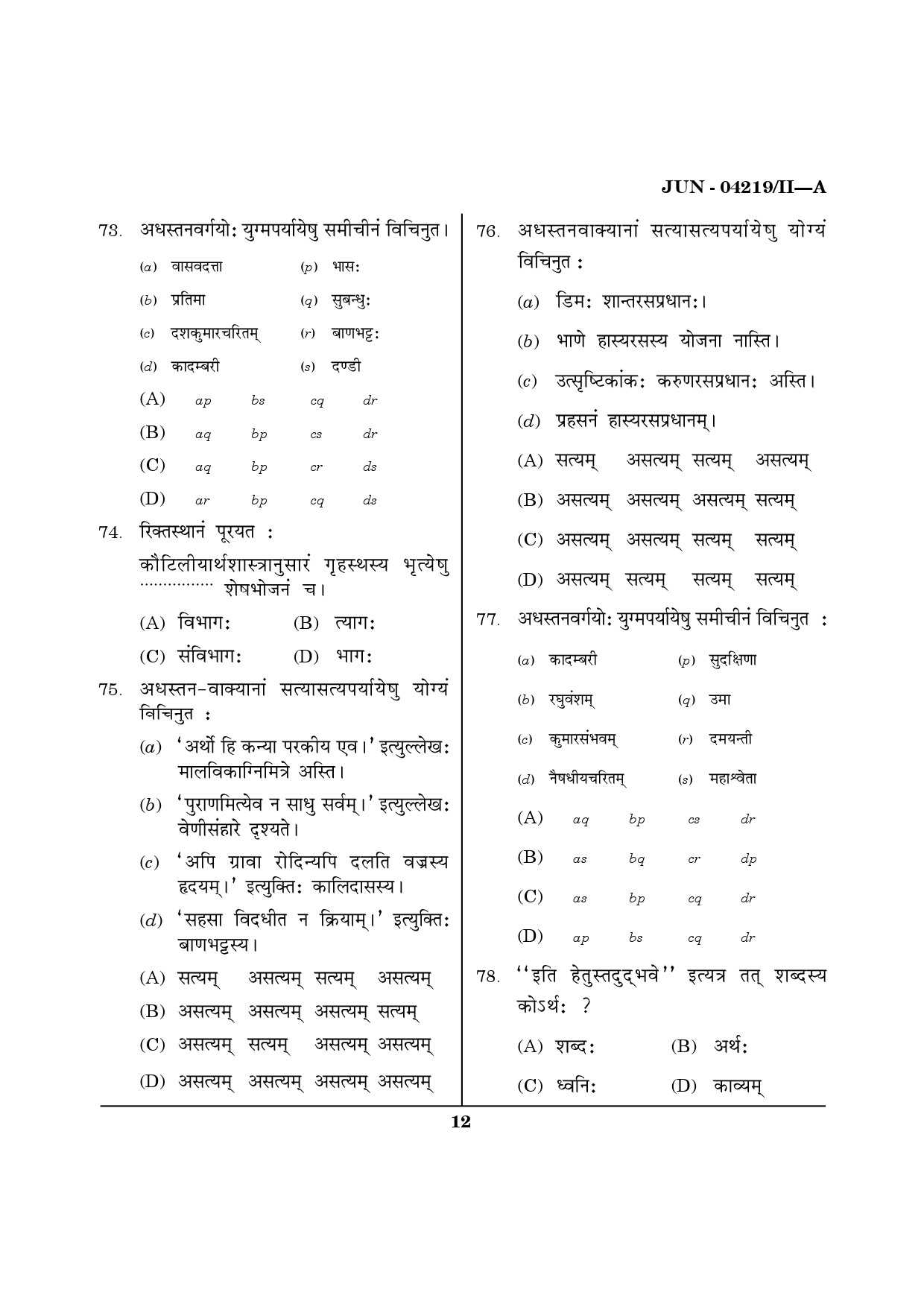 Maharashtra SET Sanskrit Question Paper II June 2019 11