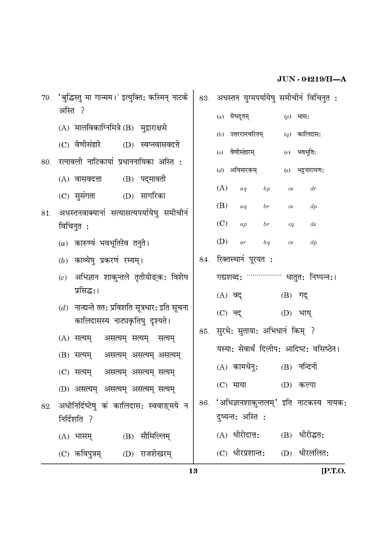 Maharashtra SET Sanskrit Question Paper II June 2019 12
