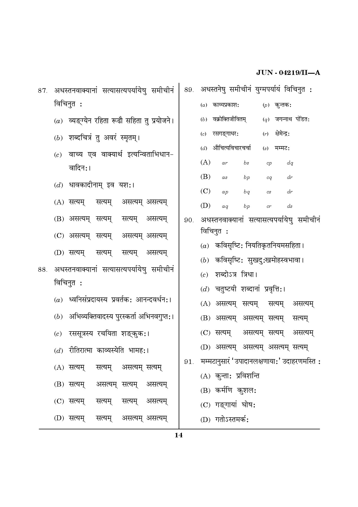 Maharashtra SET Sanskrit Question Paper II June 2019 13