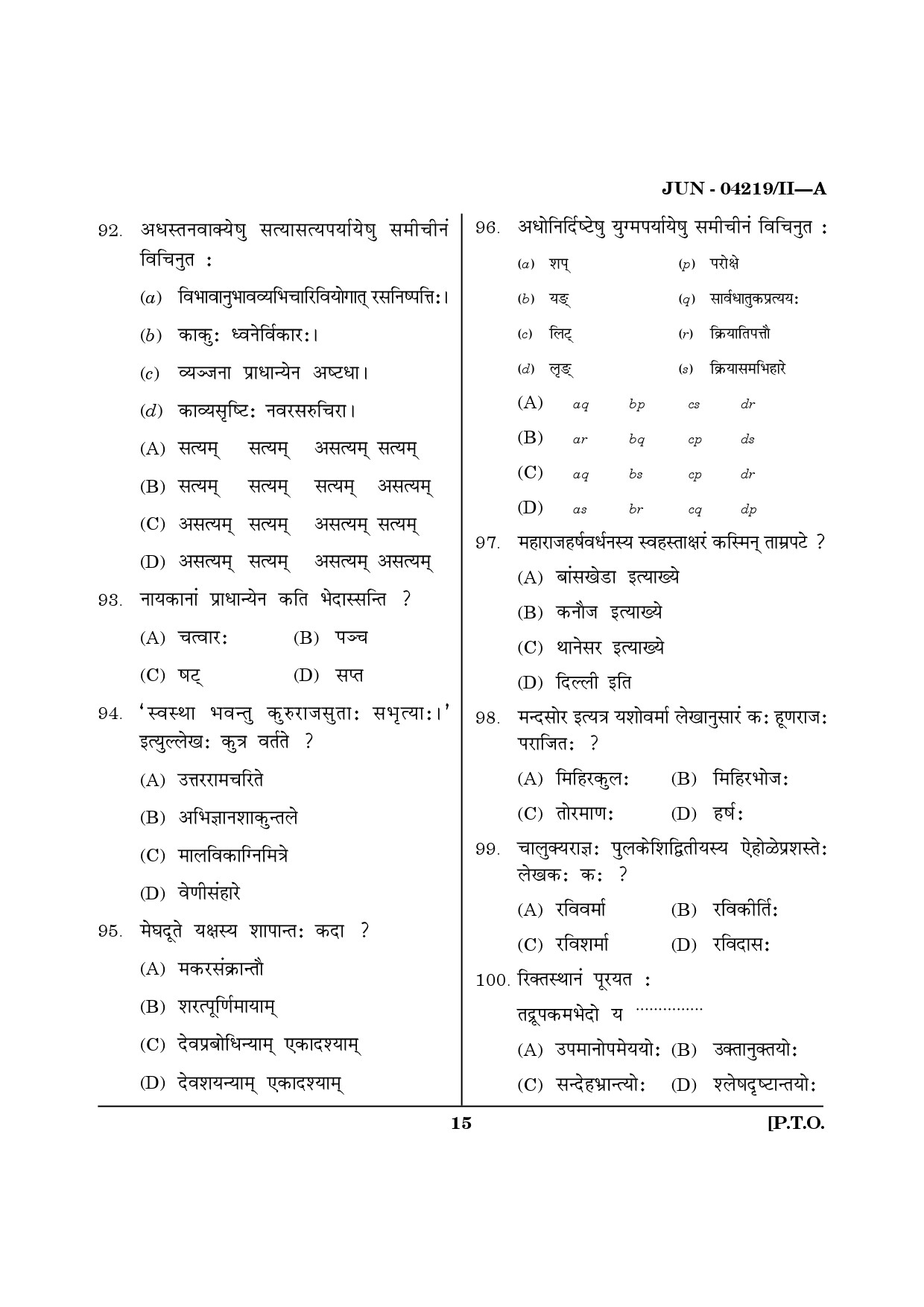 Maharashtra SET Sanskrit Question Paper II June 2019 14