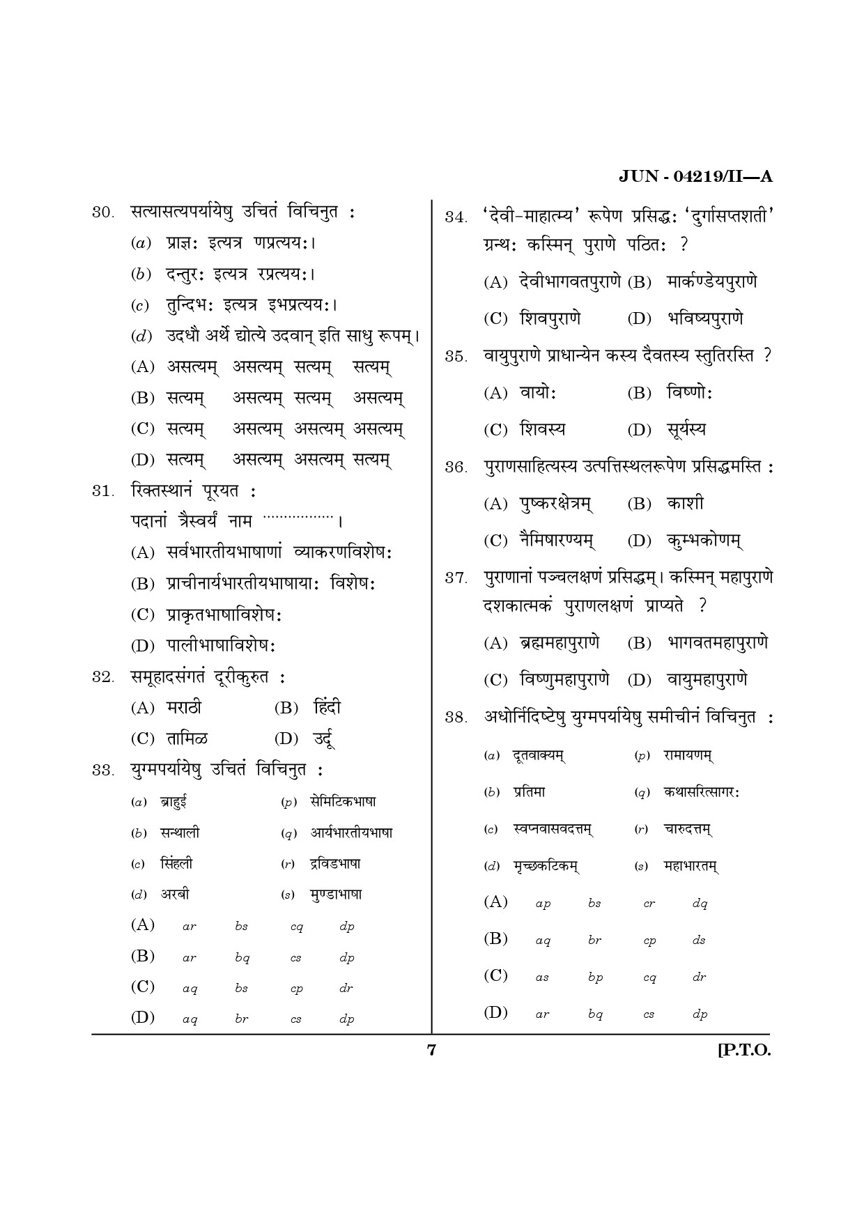 Maharashtra SET Sanskrit Question Paper II June 2019 6