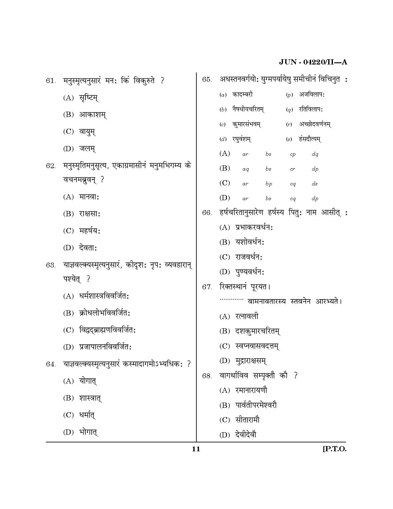 Maharashtra SET Sanskrit Question Paper II June 2020 10