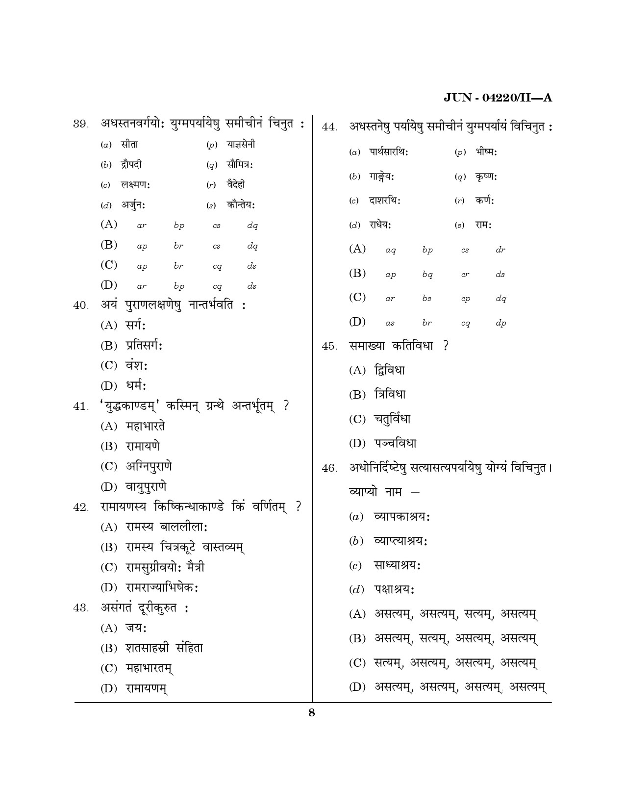 Maharashtra SET Sanskrit Question Paper II June 2020 7