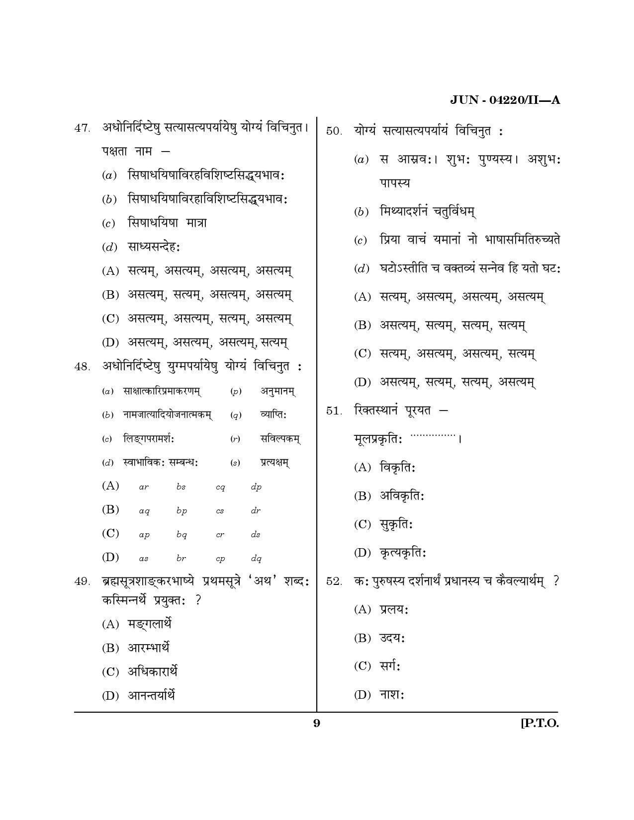 Maharashtra SET Sanskrit Question Paper II June 2020 8
