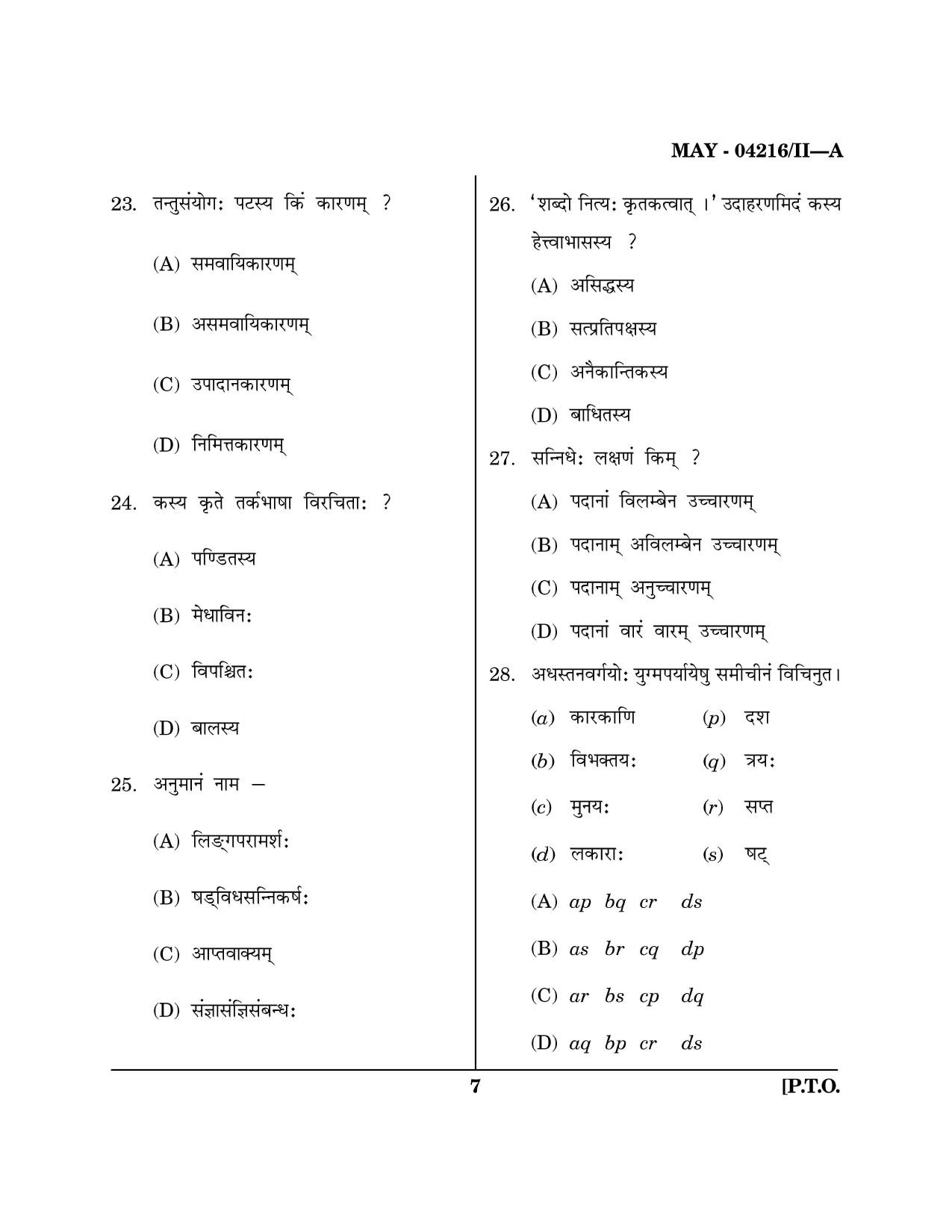 Maharashtra SET Sanskrit Question Paper II May 2016 6