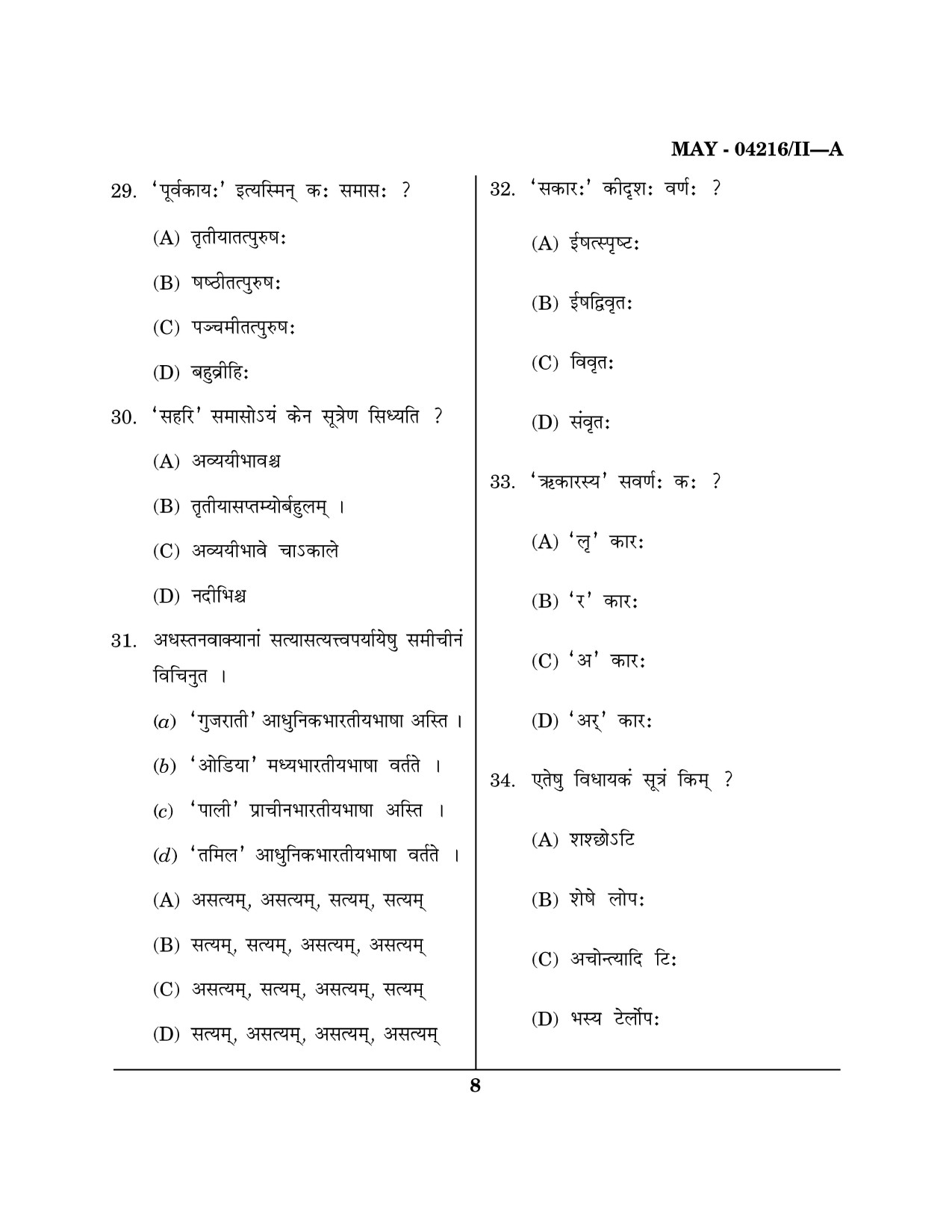 Maharashtra SET Sanskrit Question Paper II May 2016 7