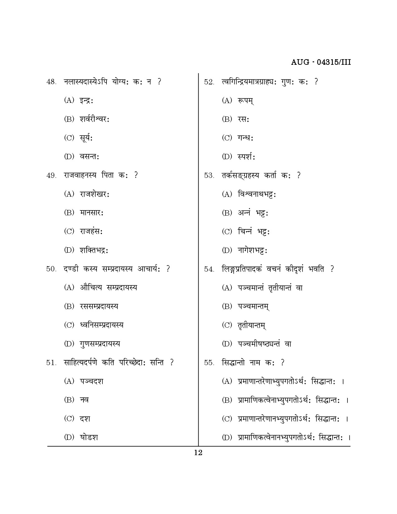 Maharashtra SET Sanskrit Question Paper III August 2015 11
