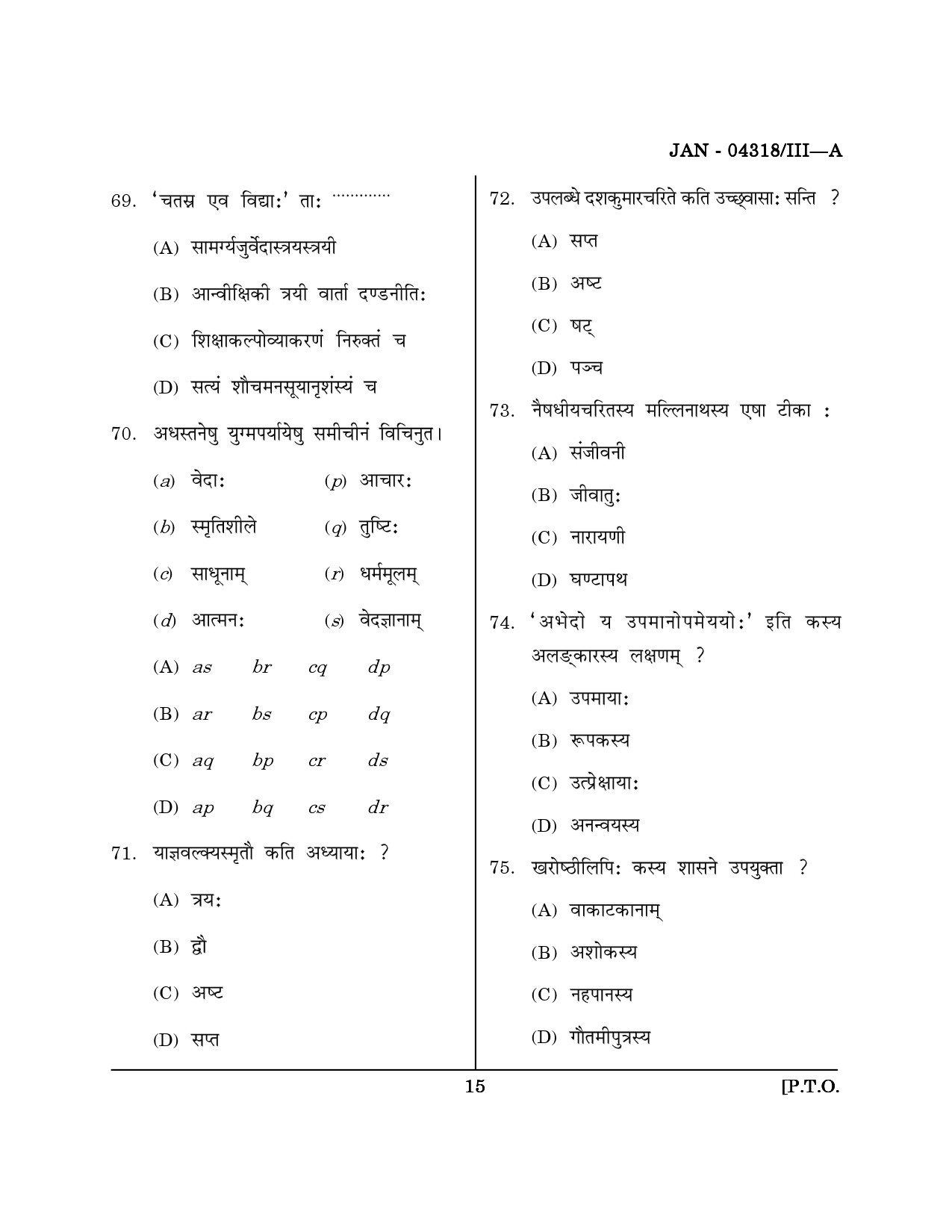 Maharashtra SET Sanskrit Question Paper III January 2018 14